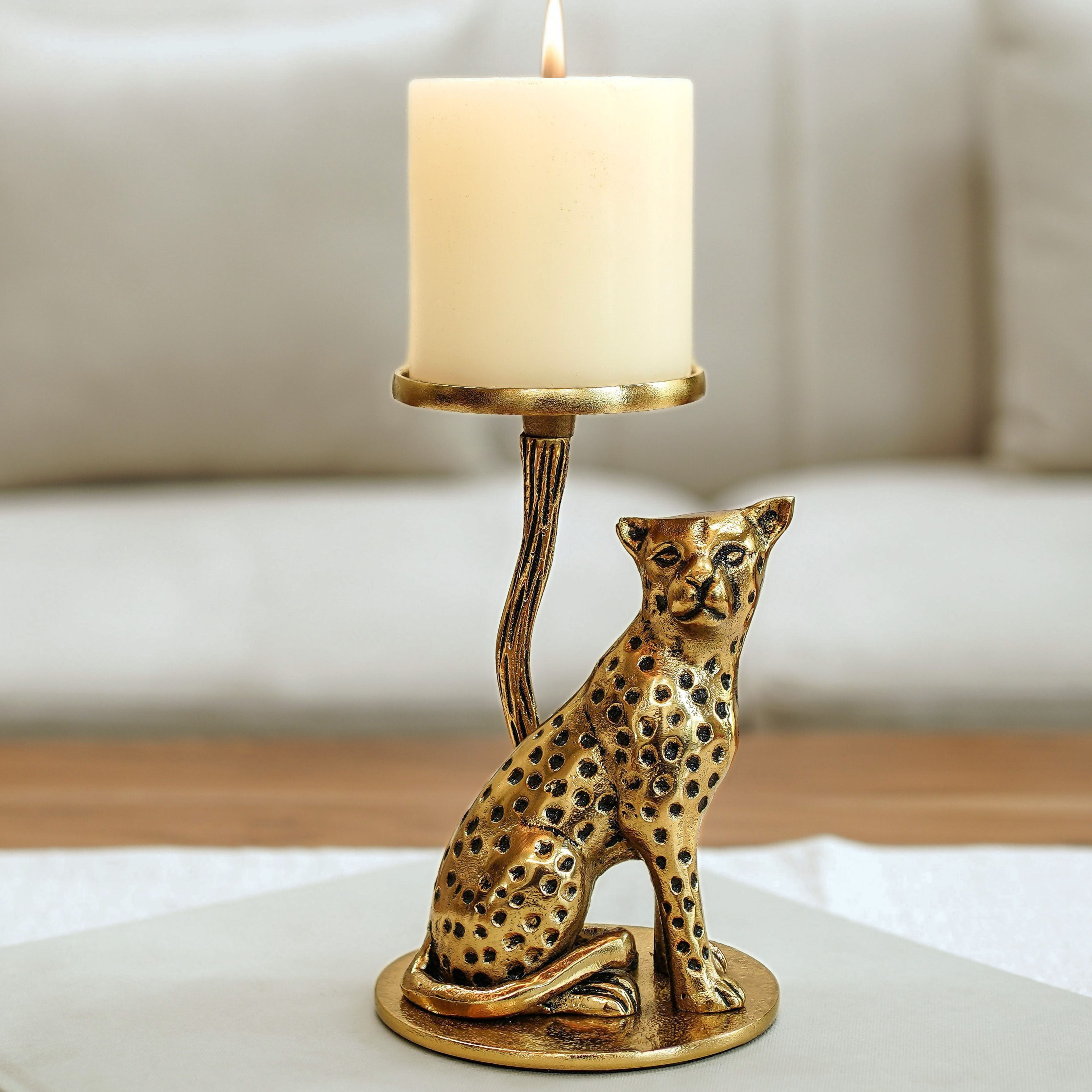 Golden Jaguar Candle Holder