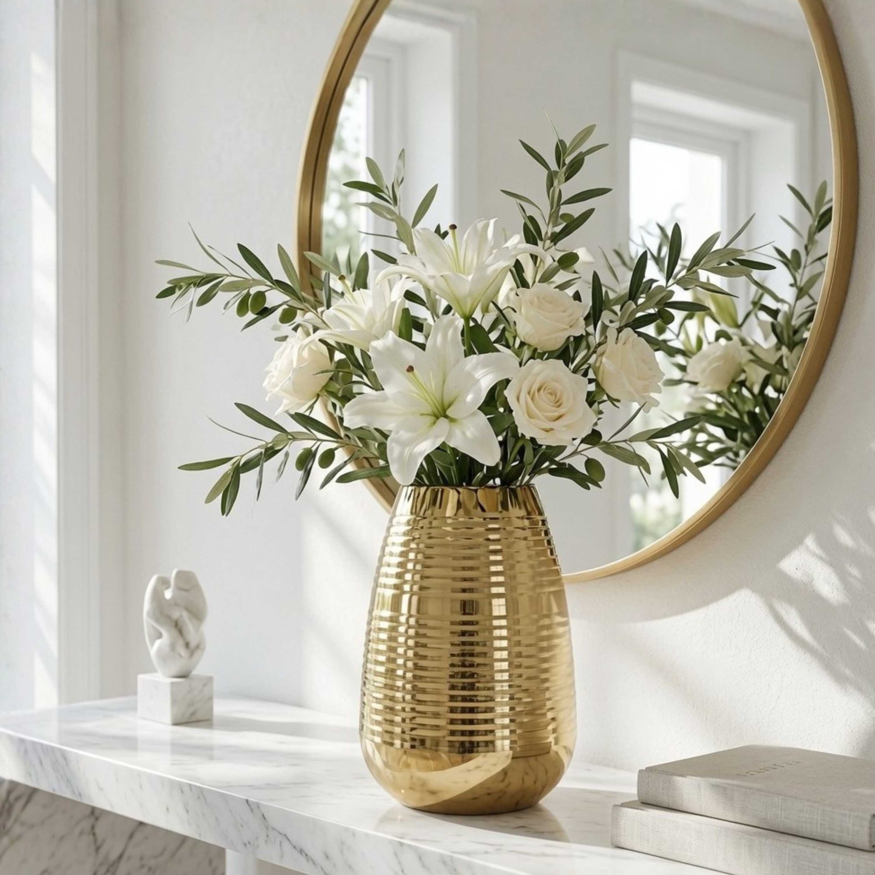 Ribbed Gold Metal Flower Vase