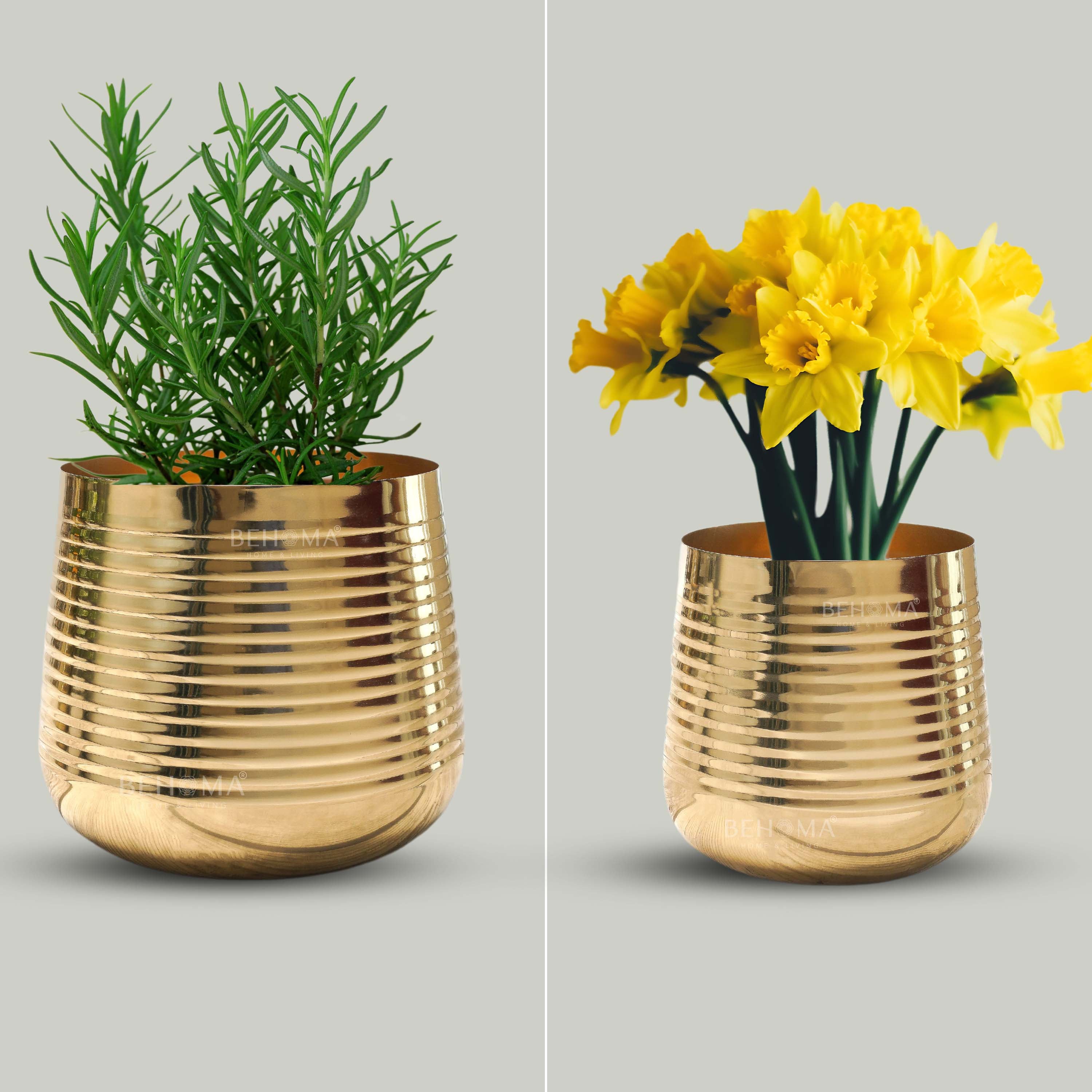 Ribbed Metal Planter Set (Pot Only)