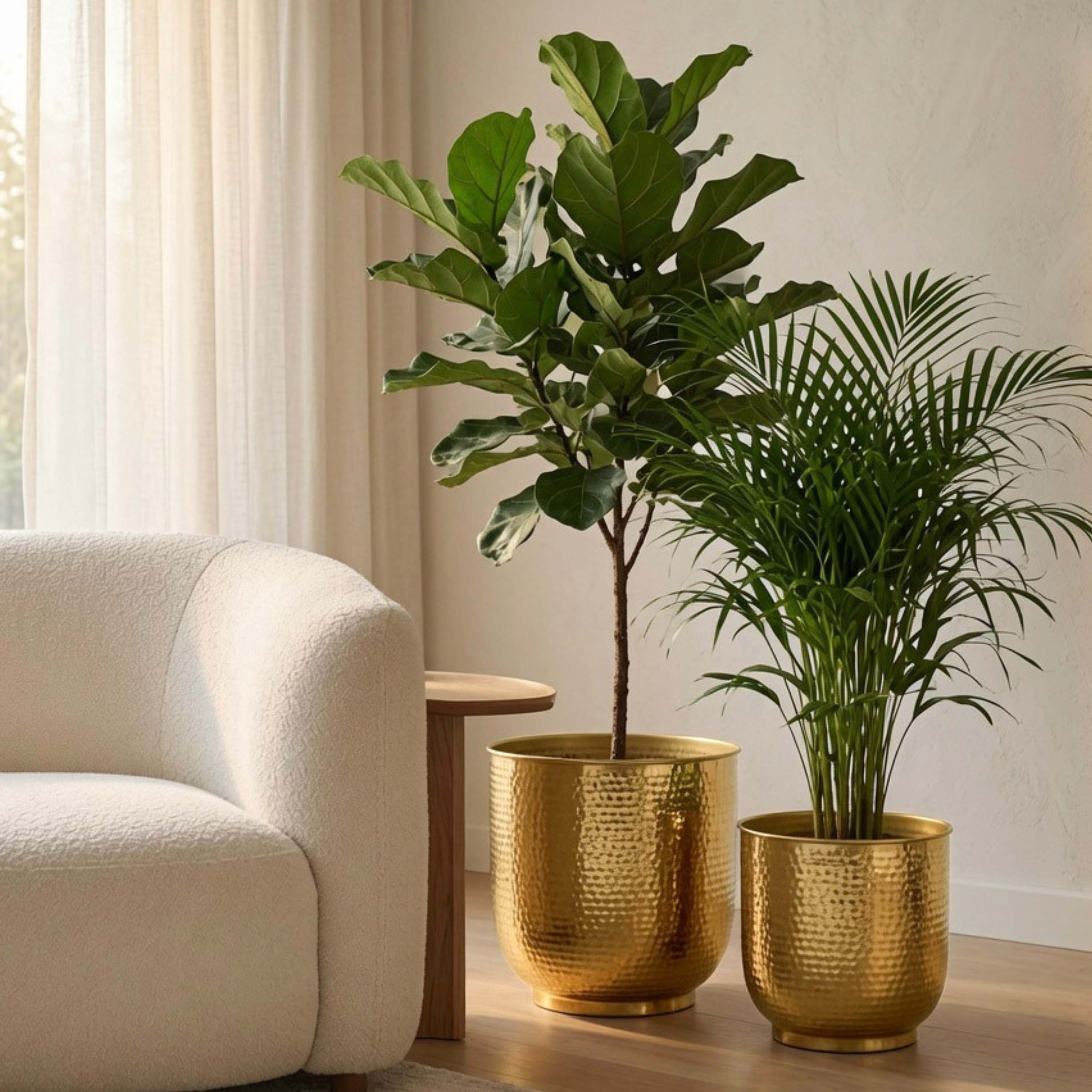 Hammered Floor Planter Set, Gold
