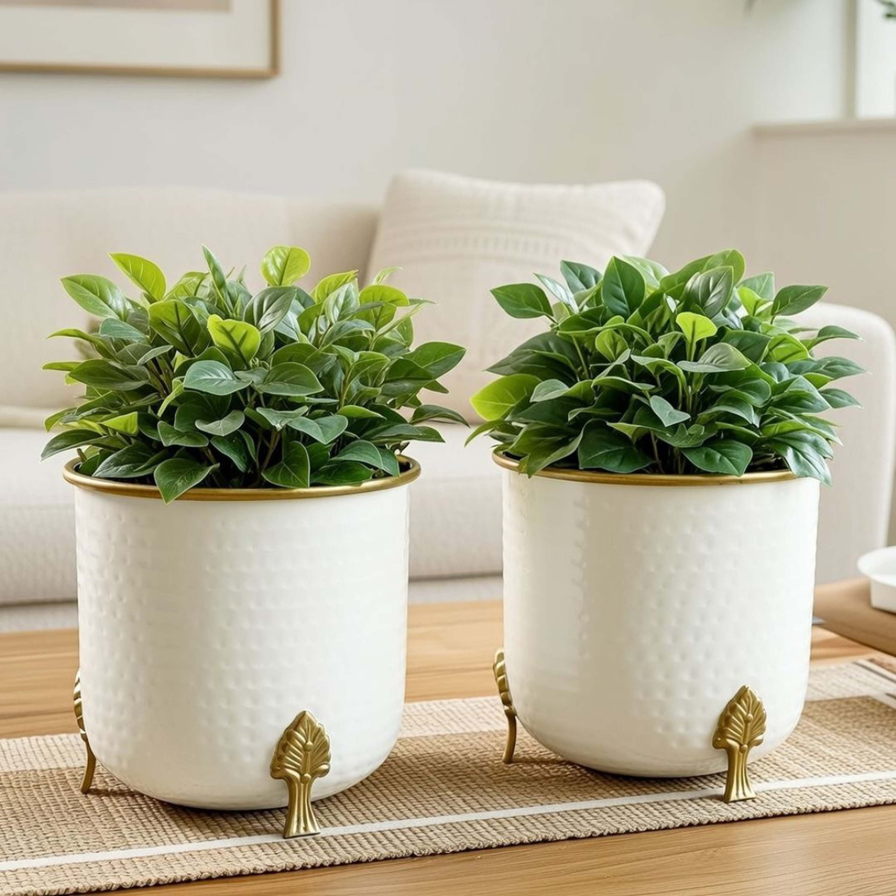 Metal Gold Rim Leaf leg Planter, Set (Pot Only)
