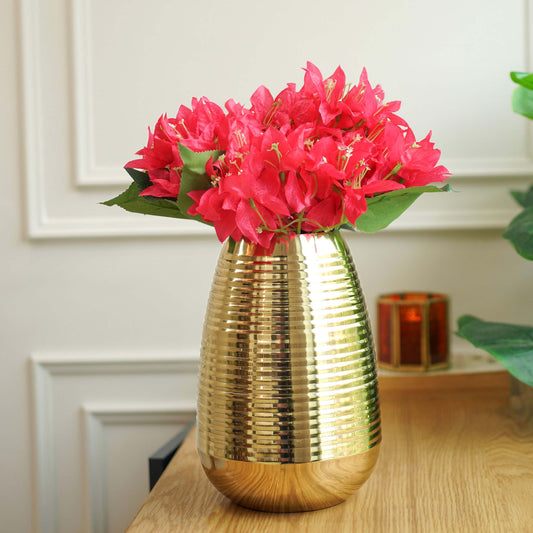 Combo of Ribbed Metal Vase and Bougainvillea
