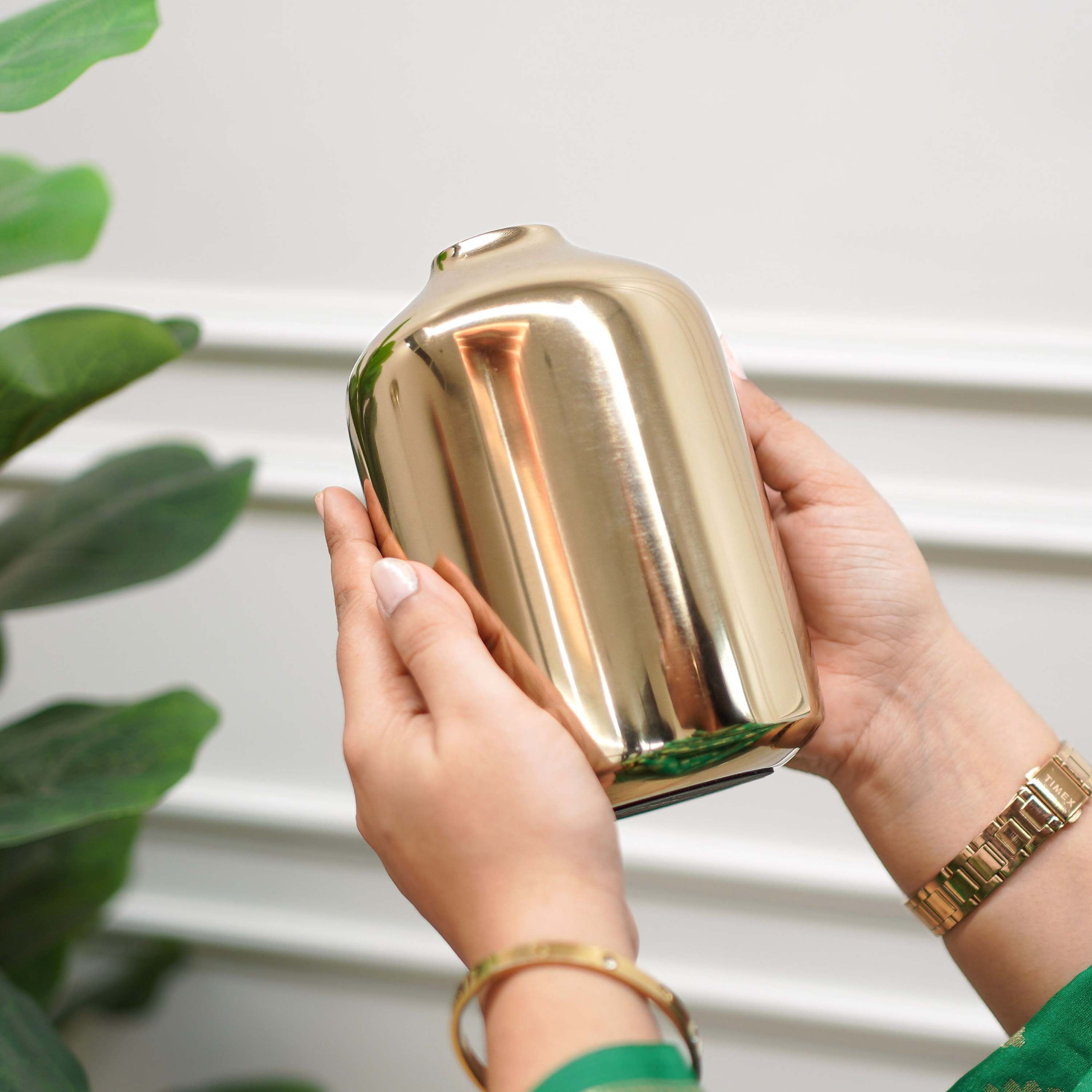 Metal Golden Bottle Flower Vase