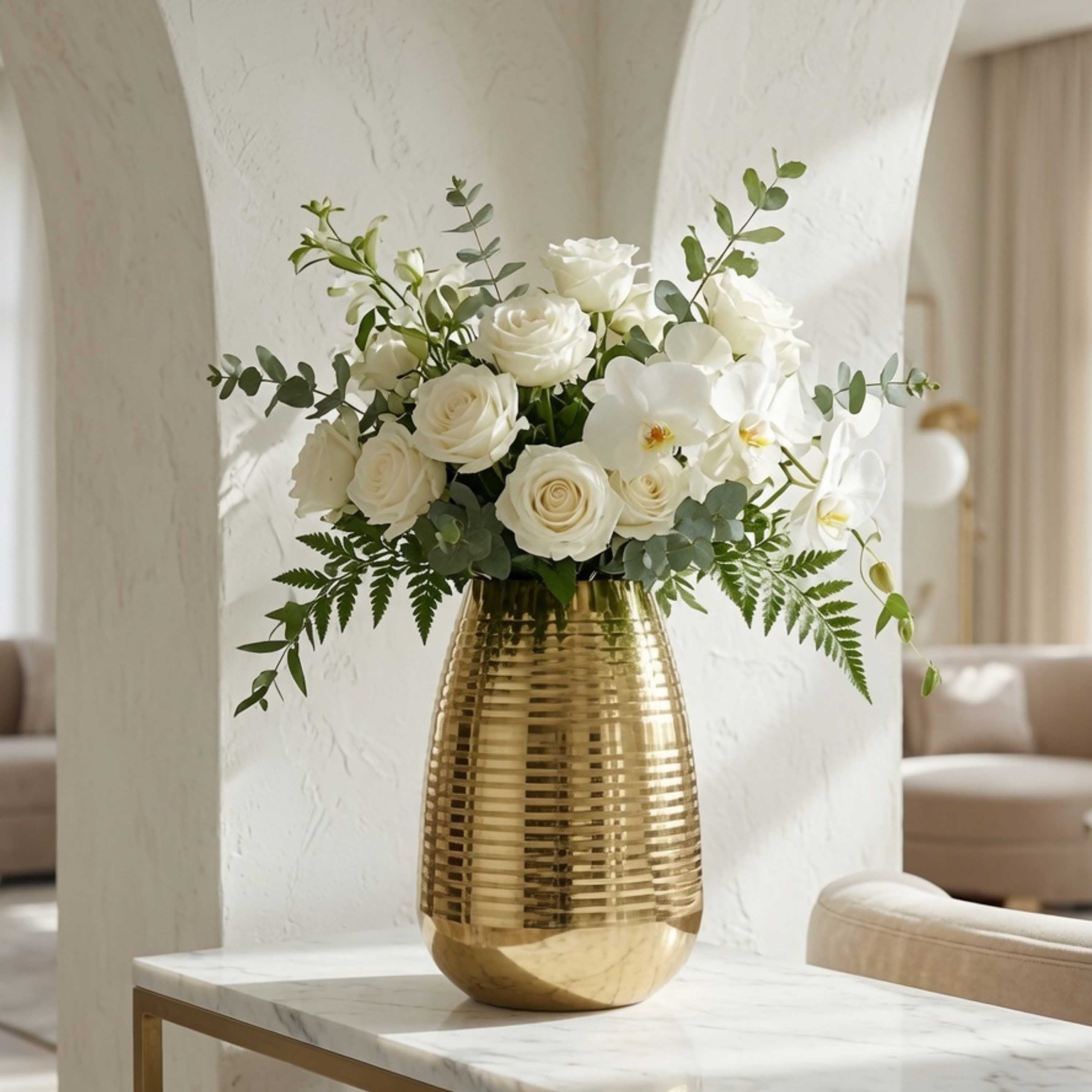 Ribbed Gold Metal Flower Vase