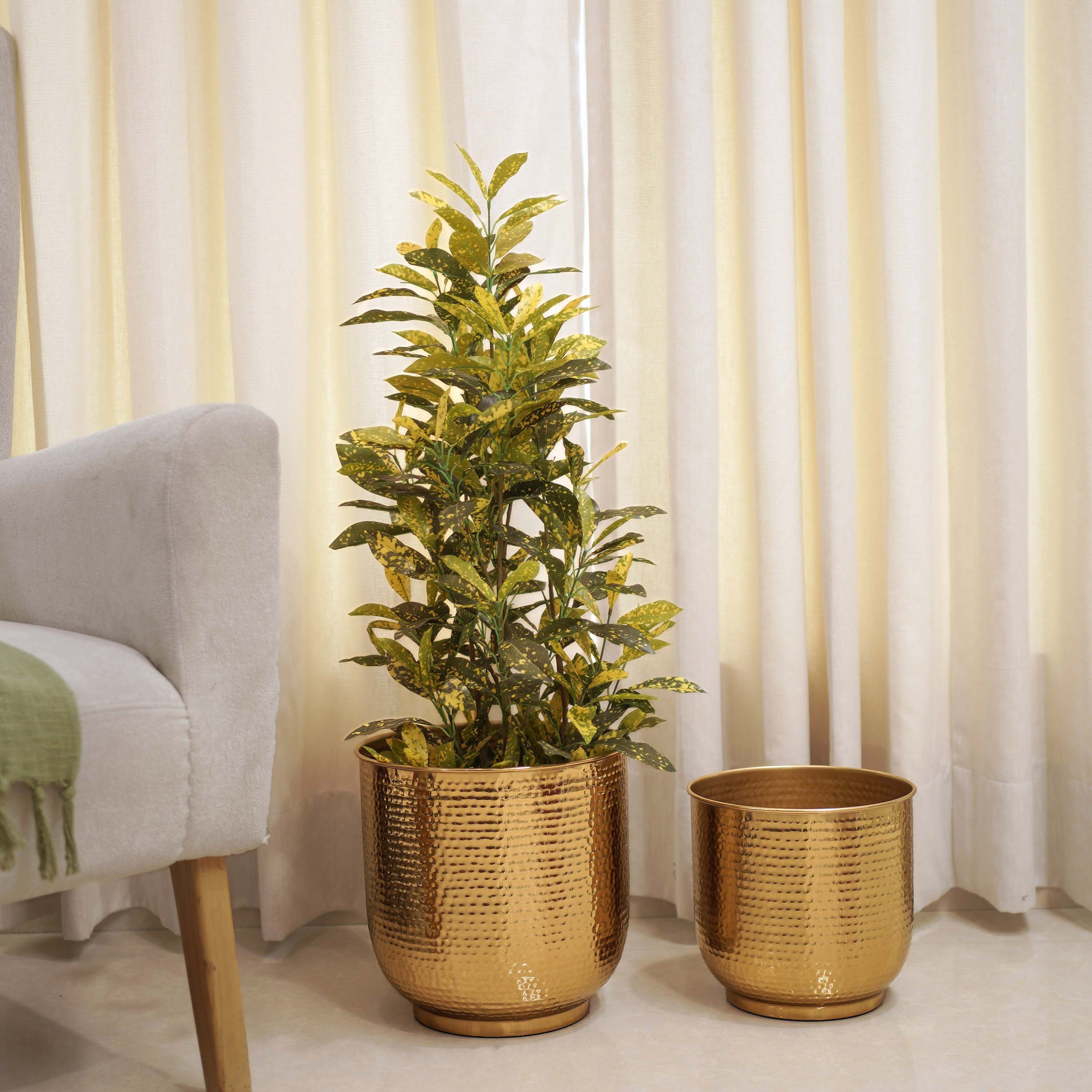 Hammered Floor Planter Set, Gold