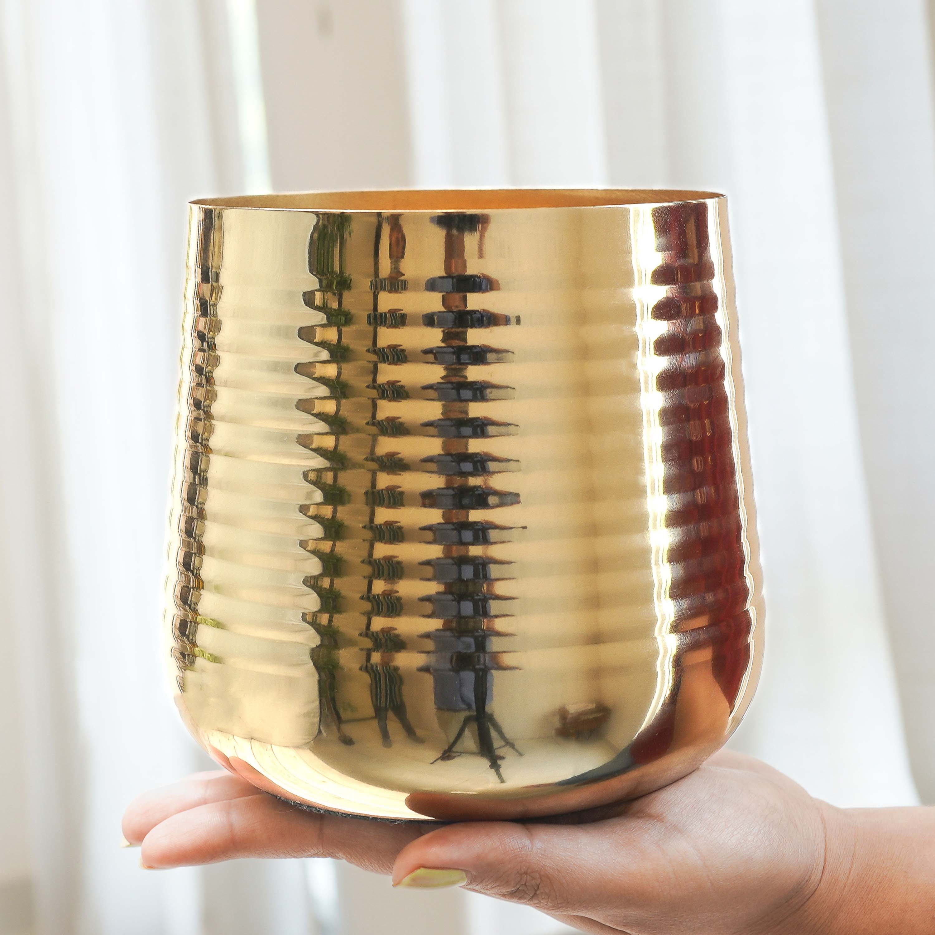 Ribbed Metal Planter, Small (Pot Only)