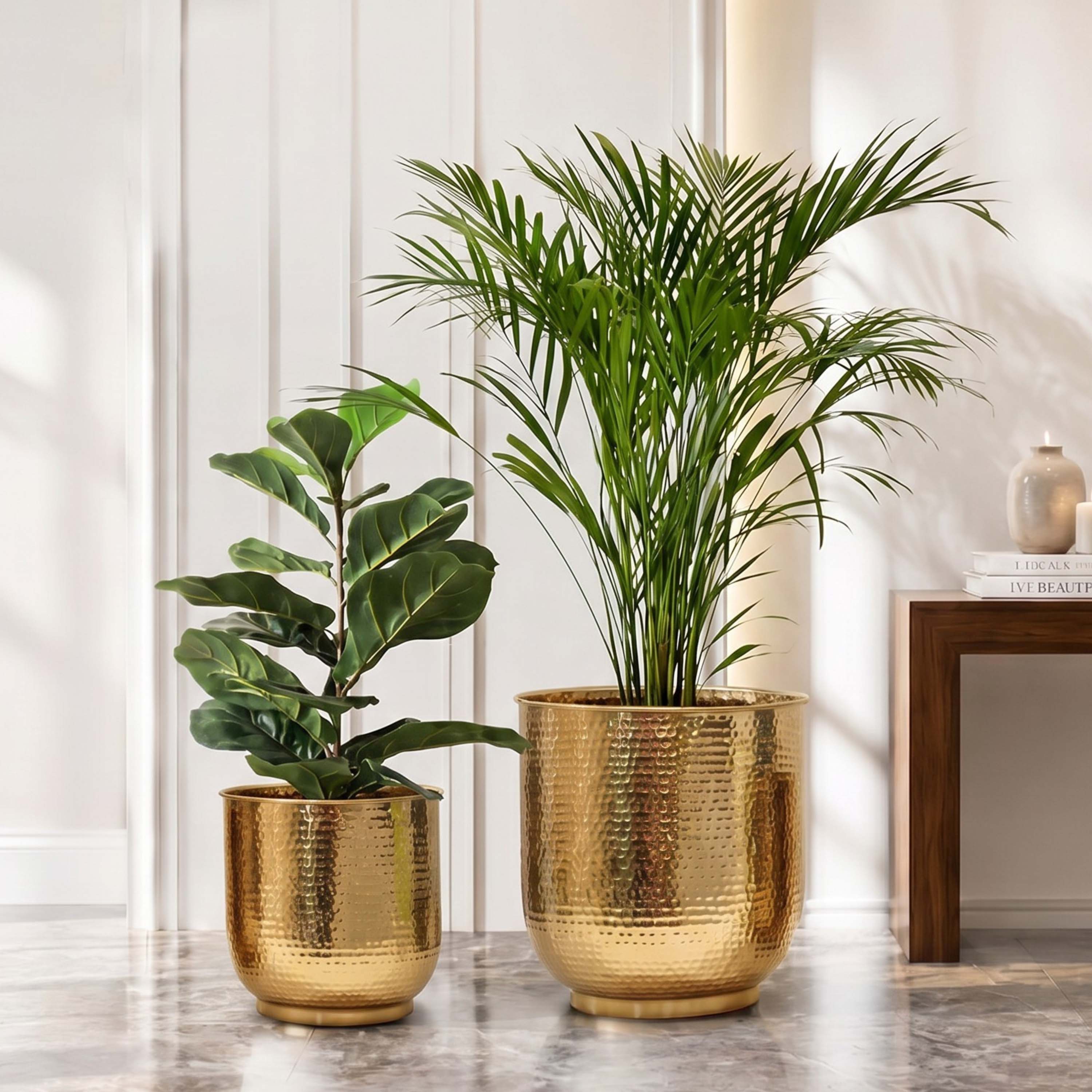 Hammered Floor Planter Set, Gold