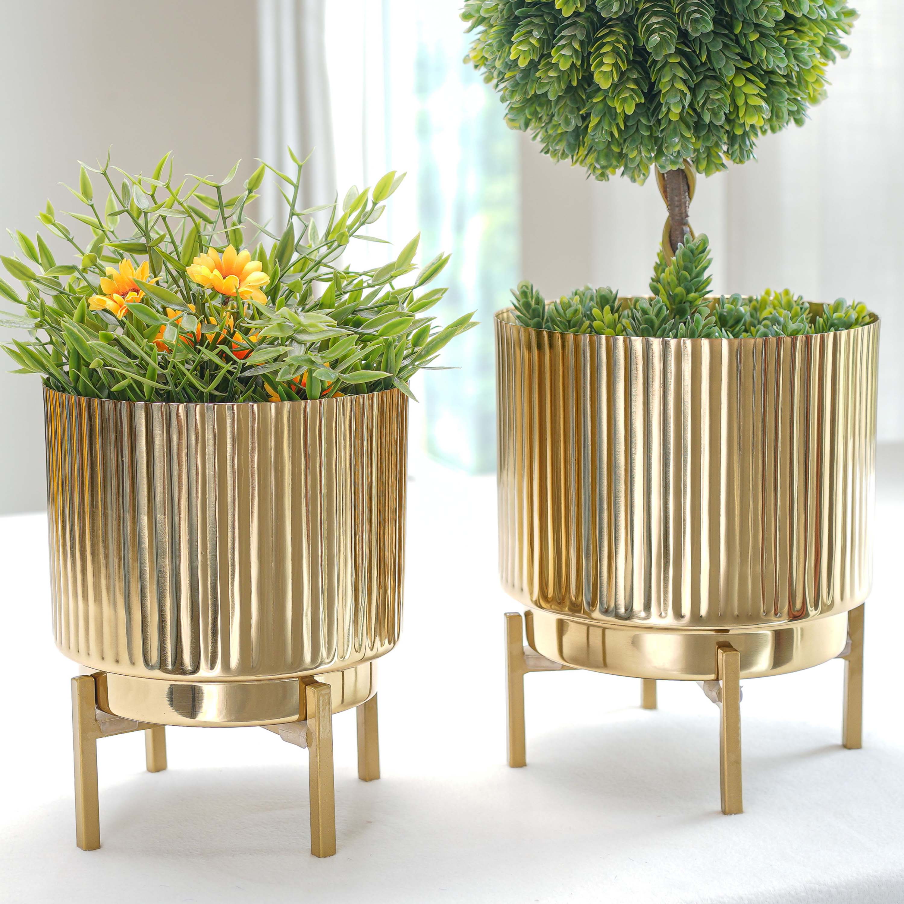 Metal Fluted Planter, Set (Planter Only)