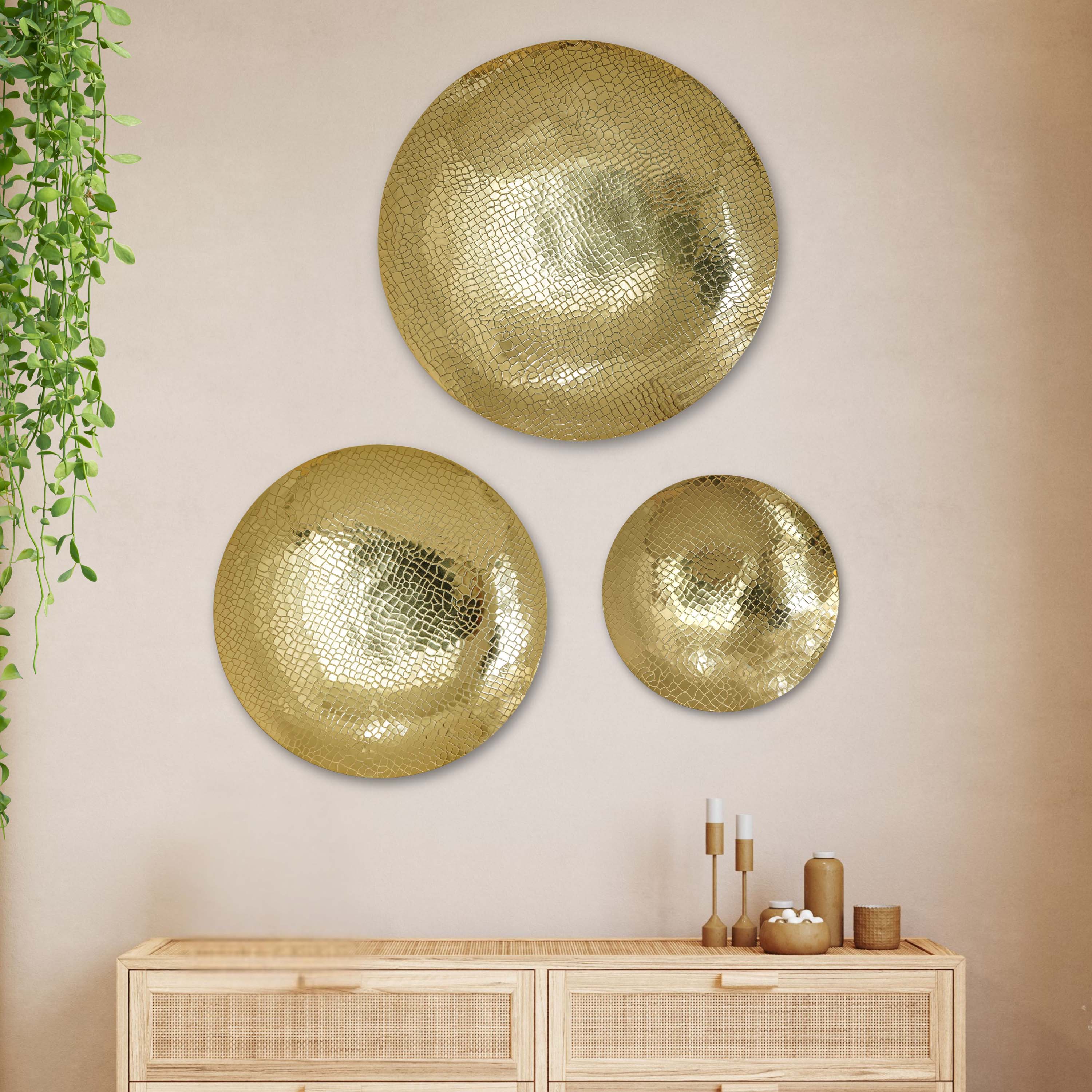 Golden Crackled Wall Plates, Set