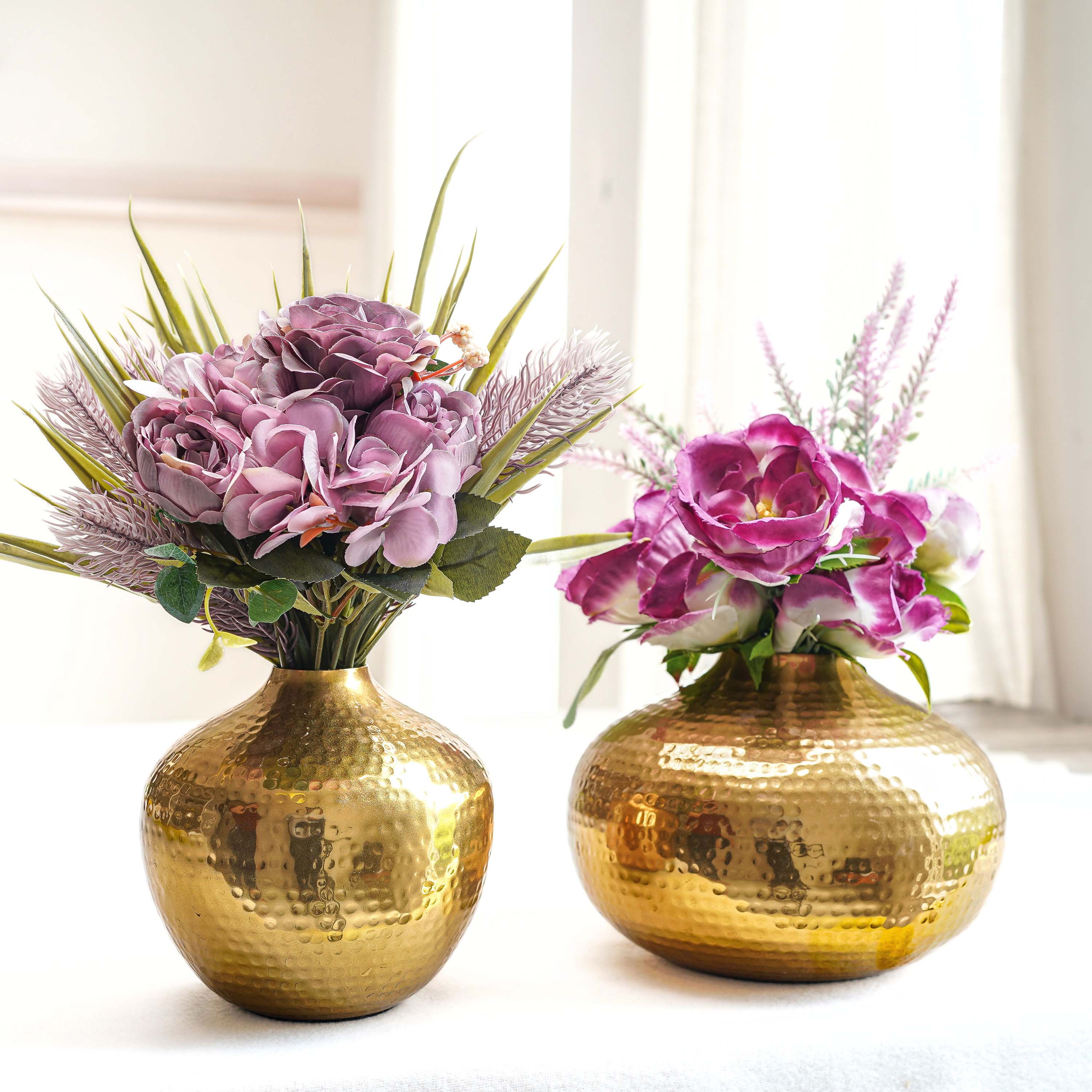 Metal Hammered Flower Vase Set of 2