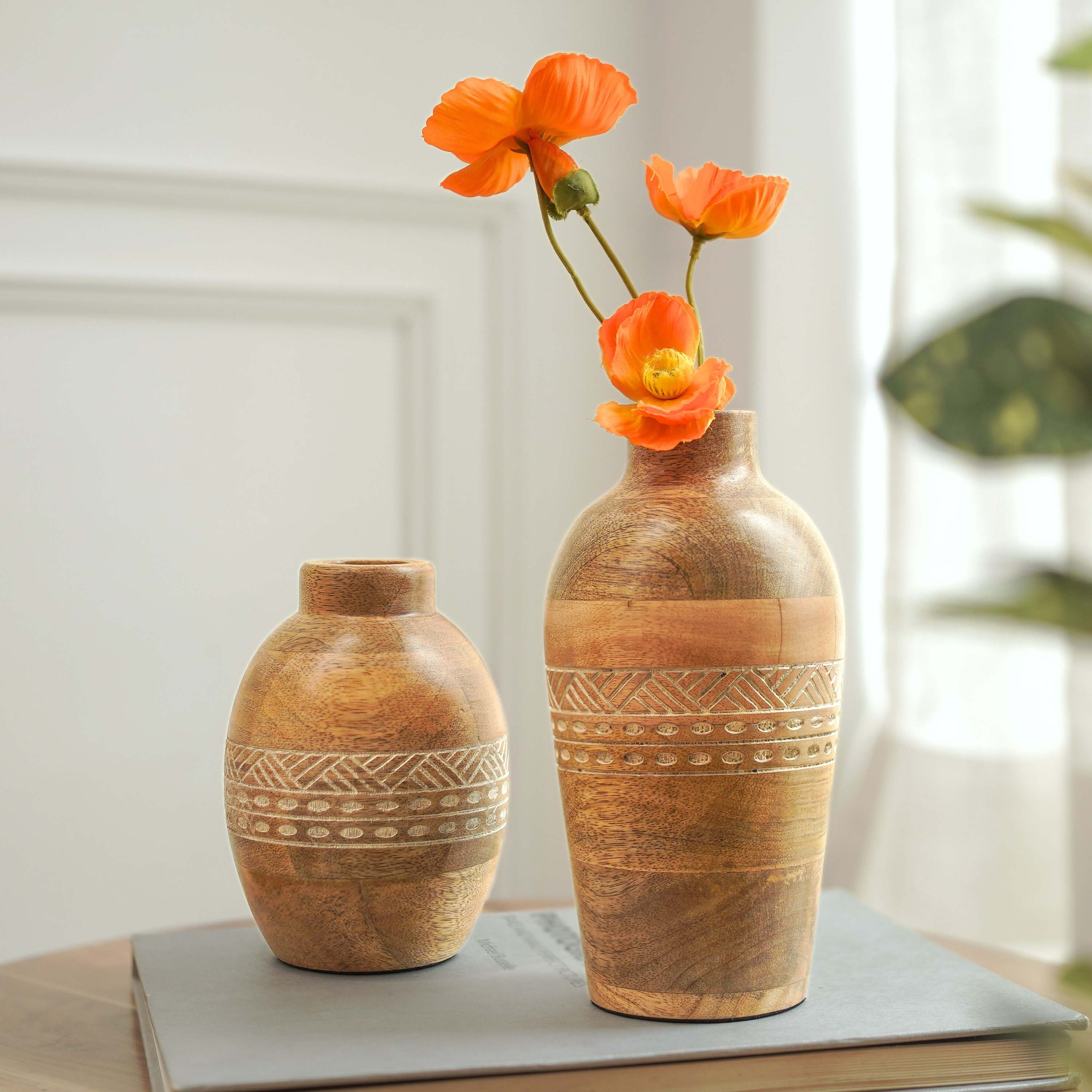 Mango Wood Bulb & Bud Vase, Set