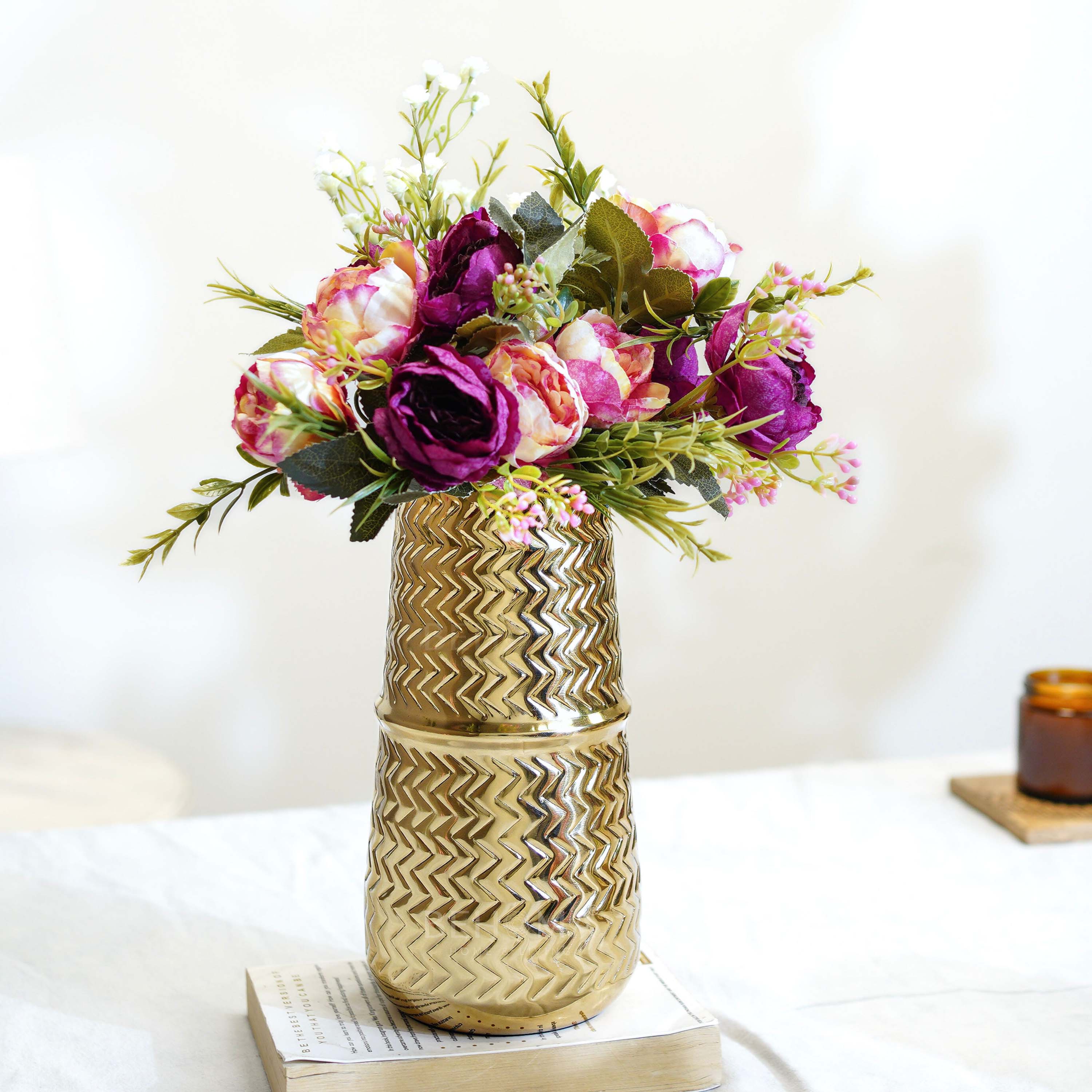Arrow Embossed Metal Flower Vase Gold