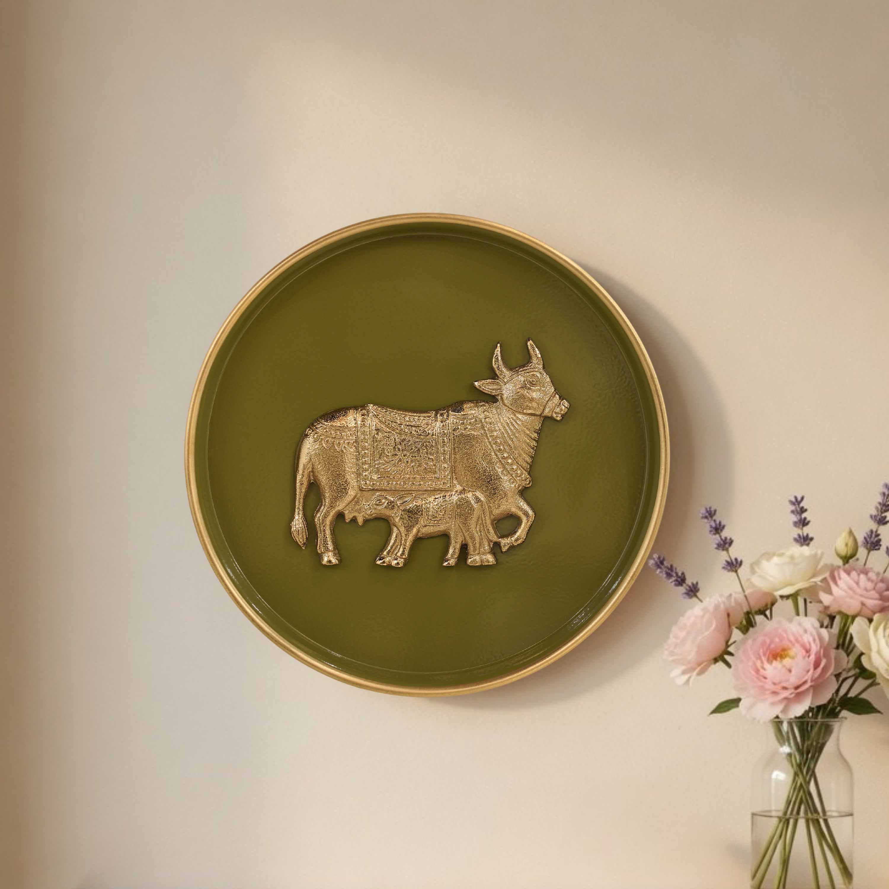 Kamdhenu Cow Wall Plate, Green