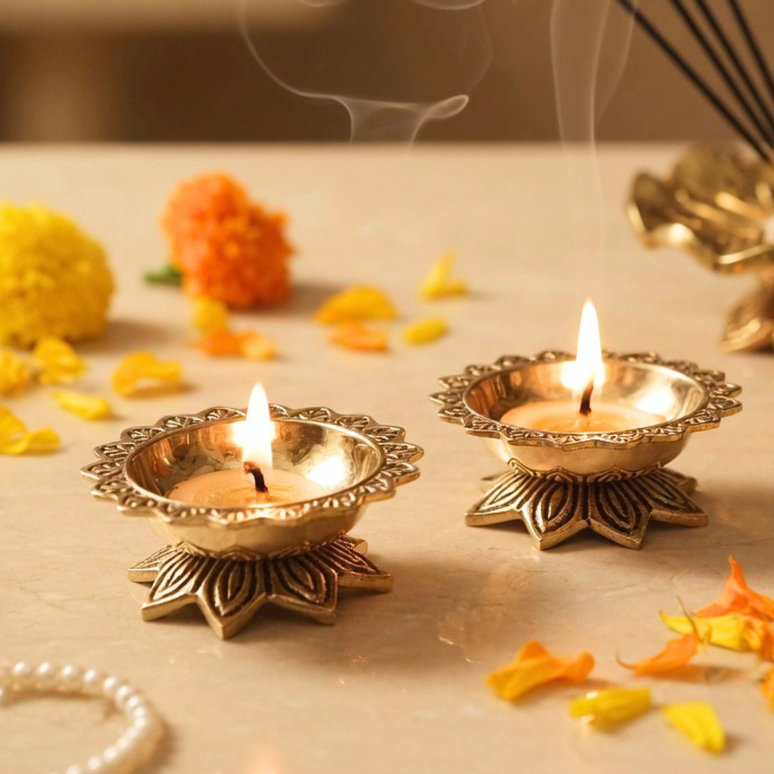 Brass Padma Diyas set