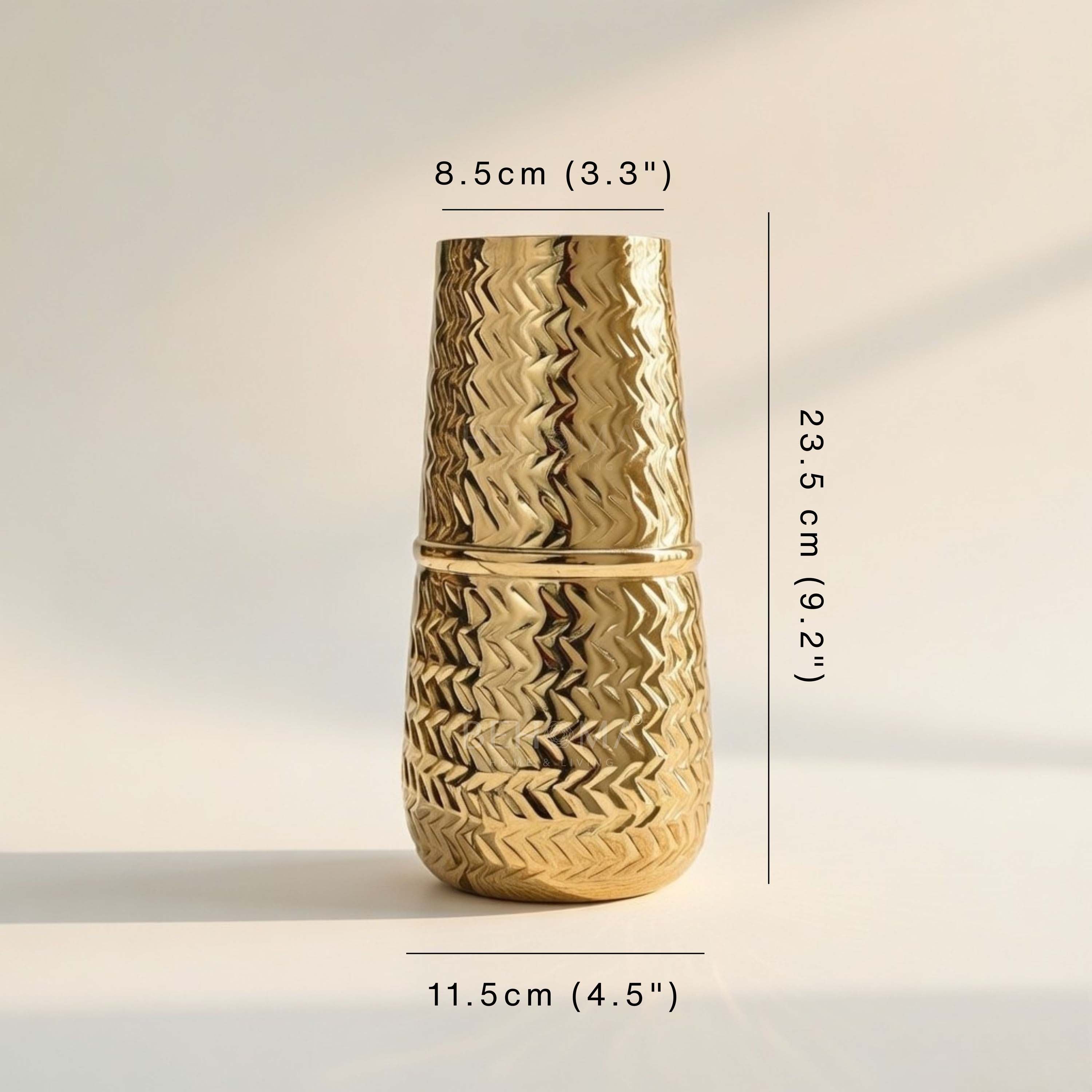 Arrow Embossed Metal Flower Vase Gold