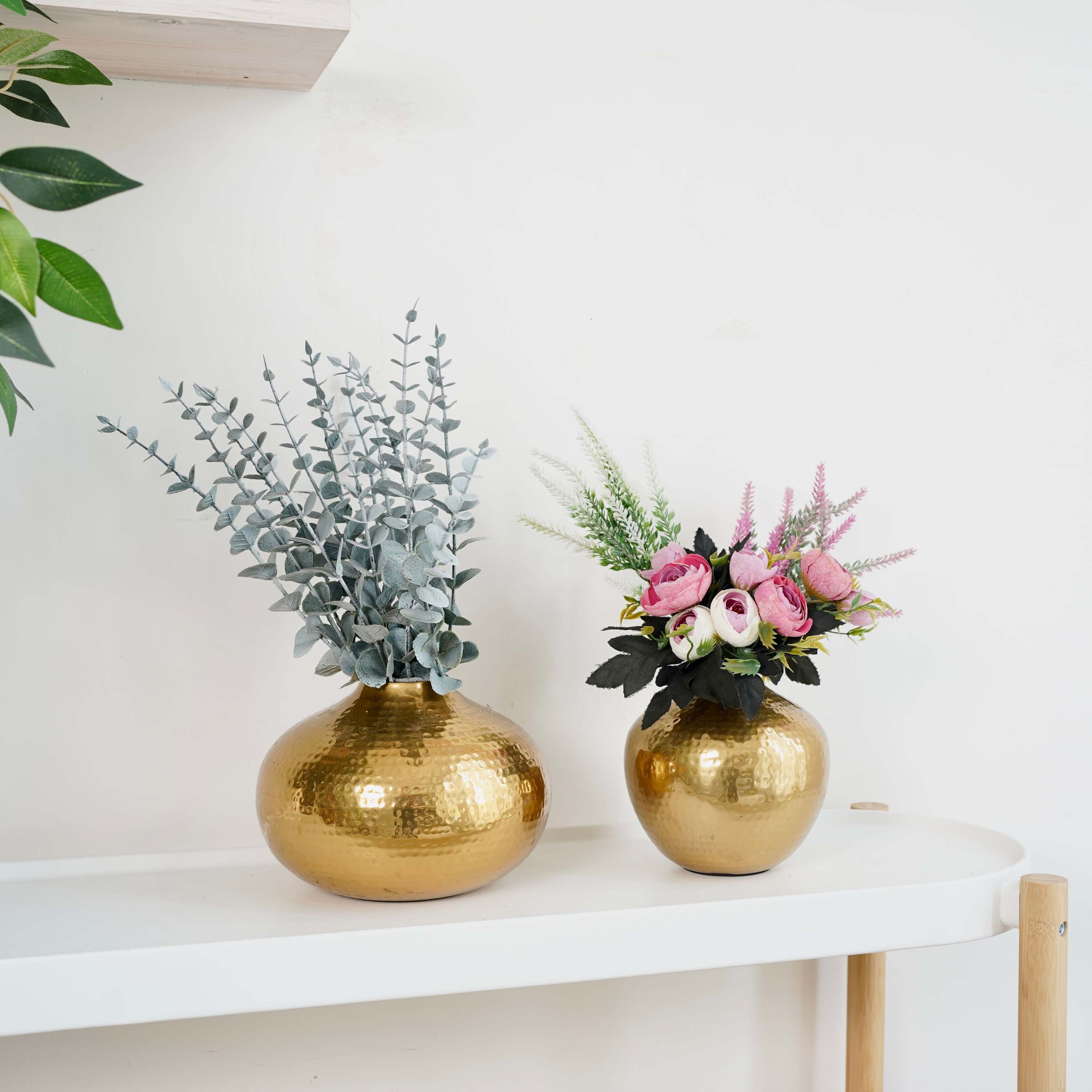 Metal Hammered Flower Vase Set of 2