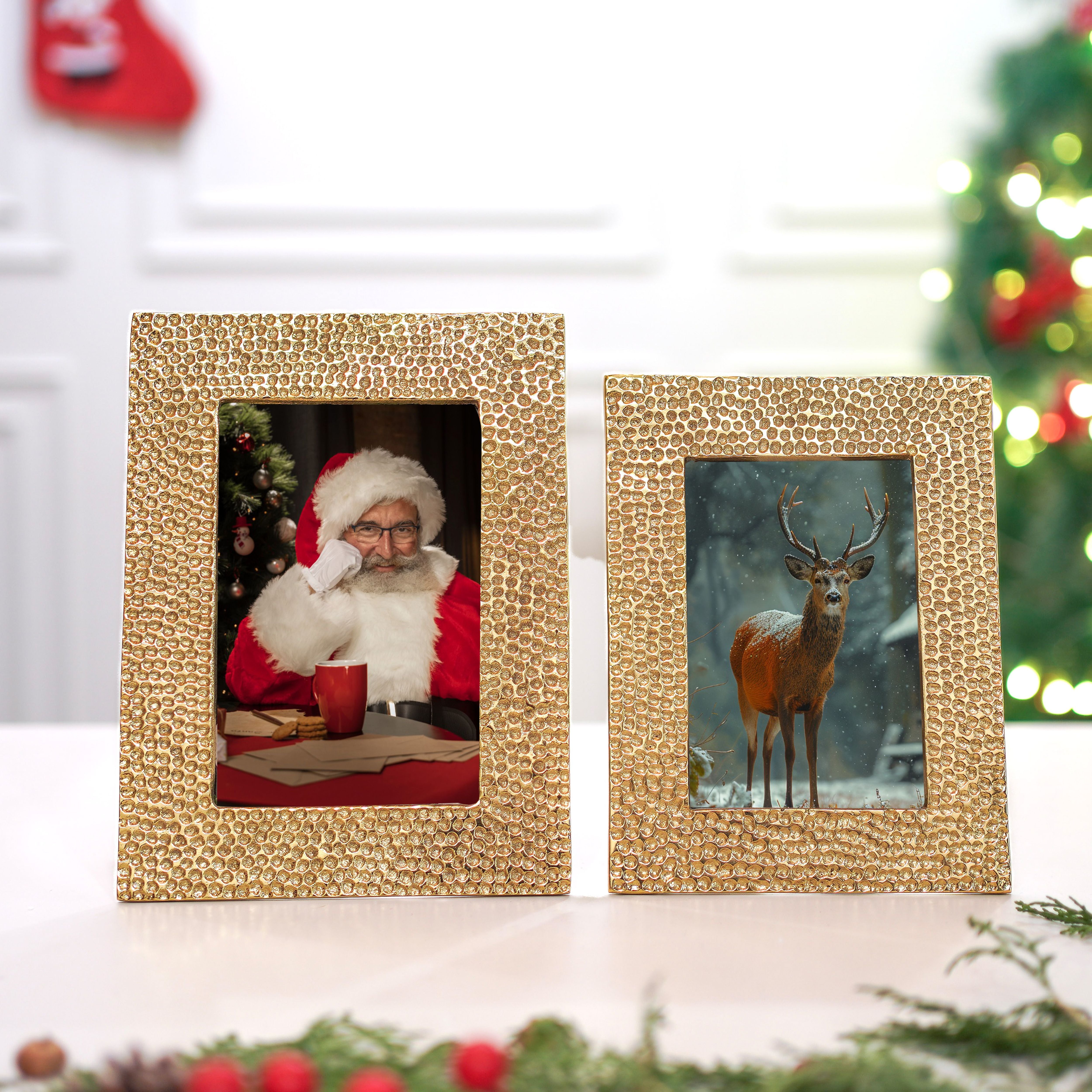 Hammered Photo Frame, Gold, Set of 2