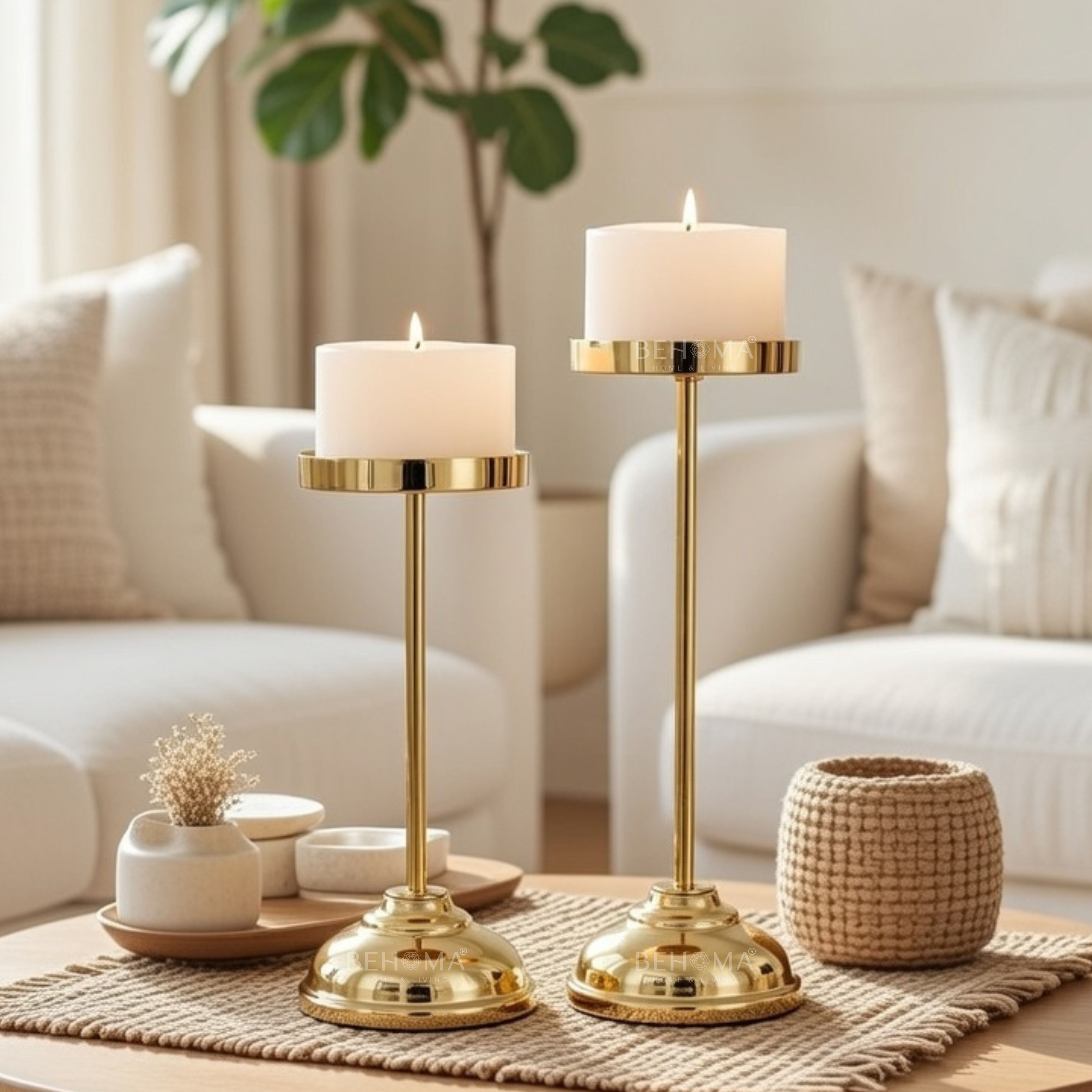 Golden Pillar Candle Holder Set