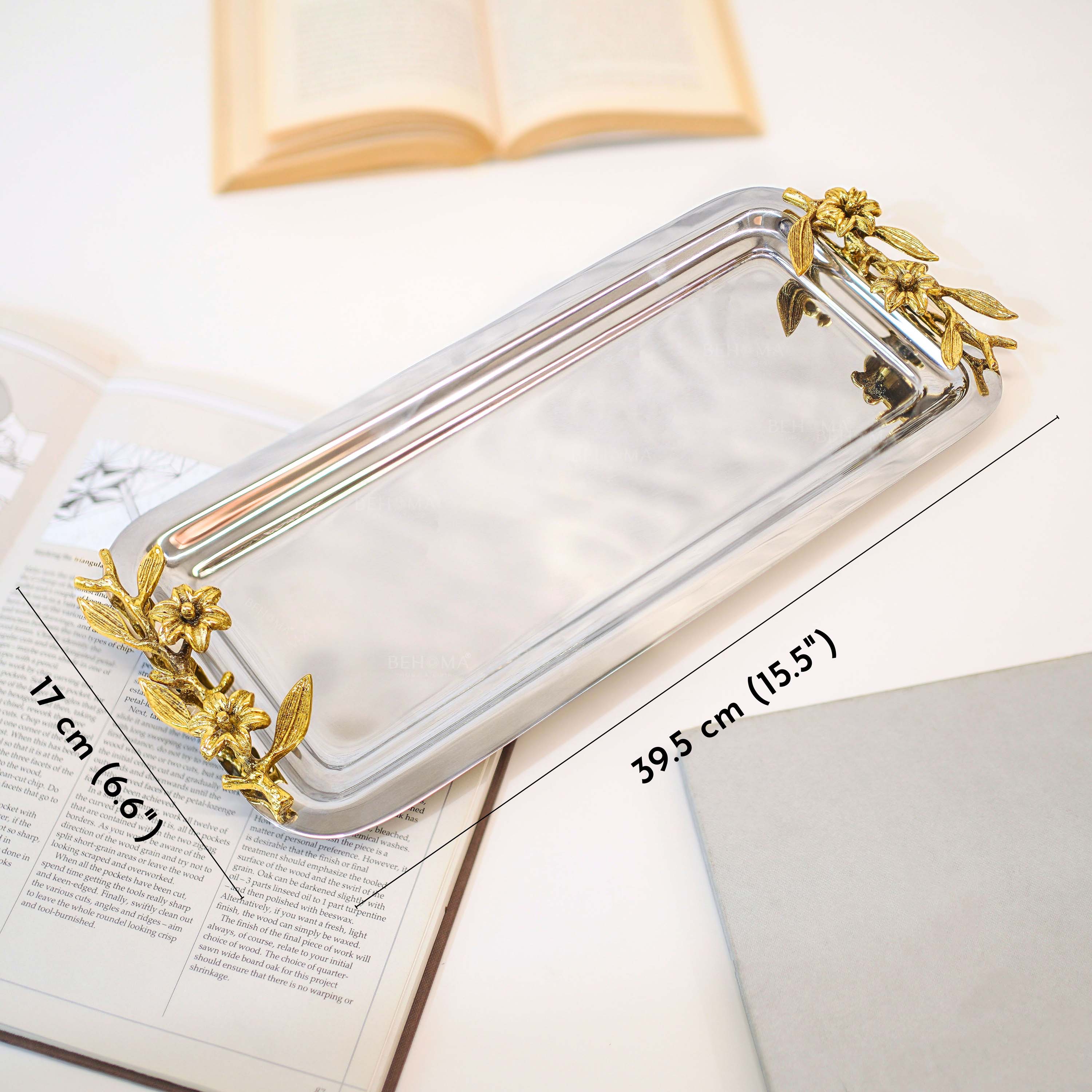 SS Serving Tray with Brass Branch