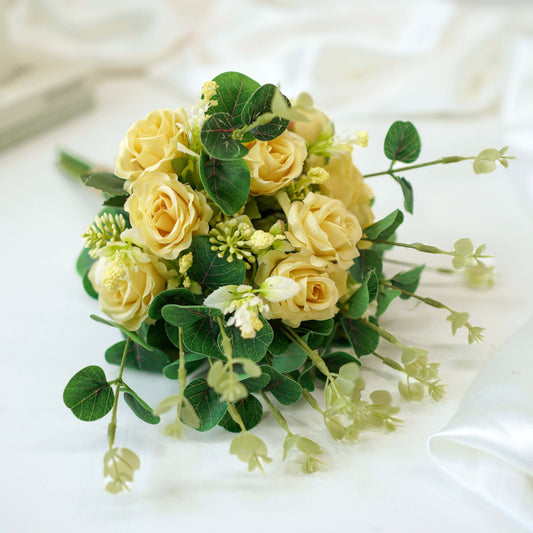 Combo of Metal Vase and Mild Yellow Rose