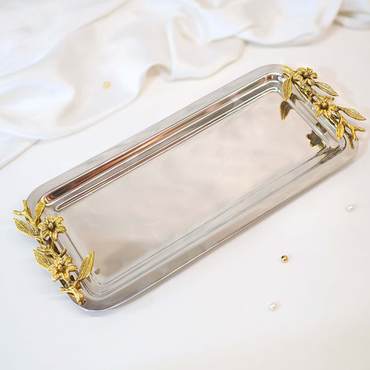 SS Serving Tray with Brass Branch