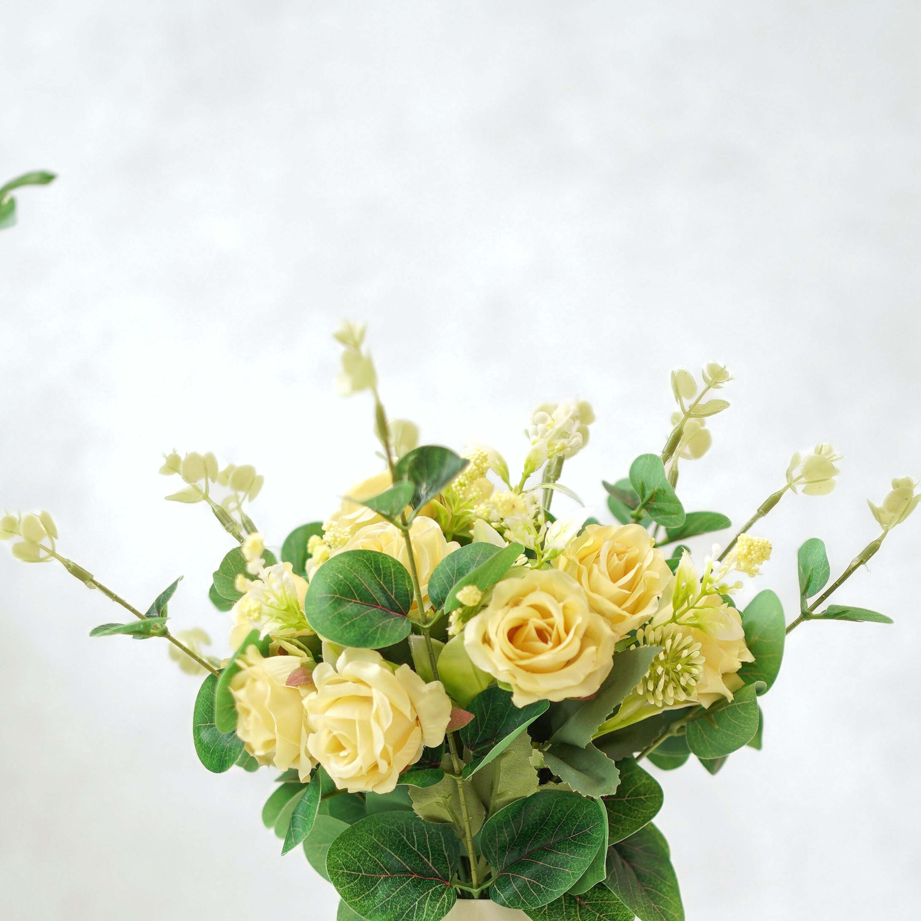 Combo of Metal Vase and Mild Yellow Rose