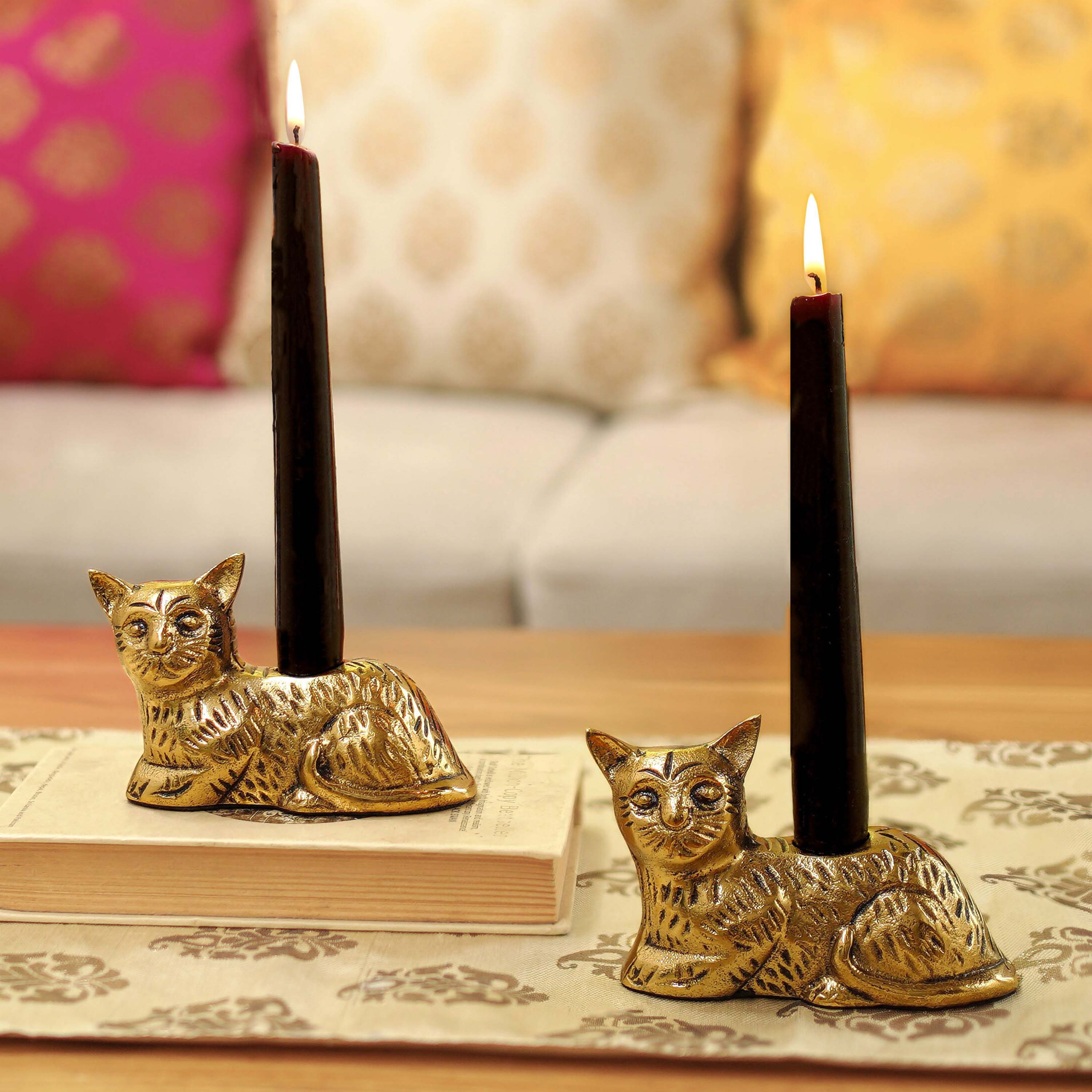 Golden Cat Candle Stand Set