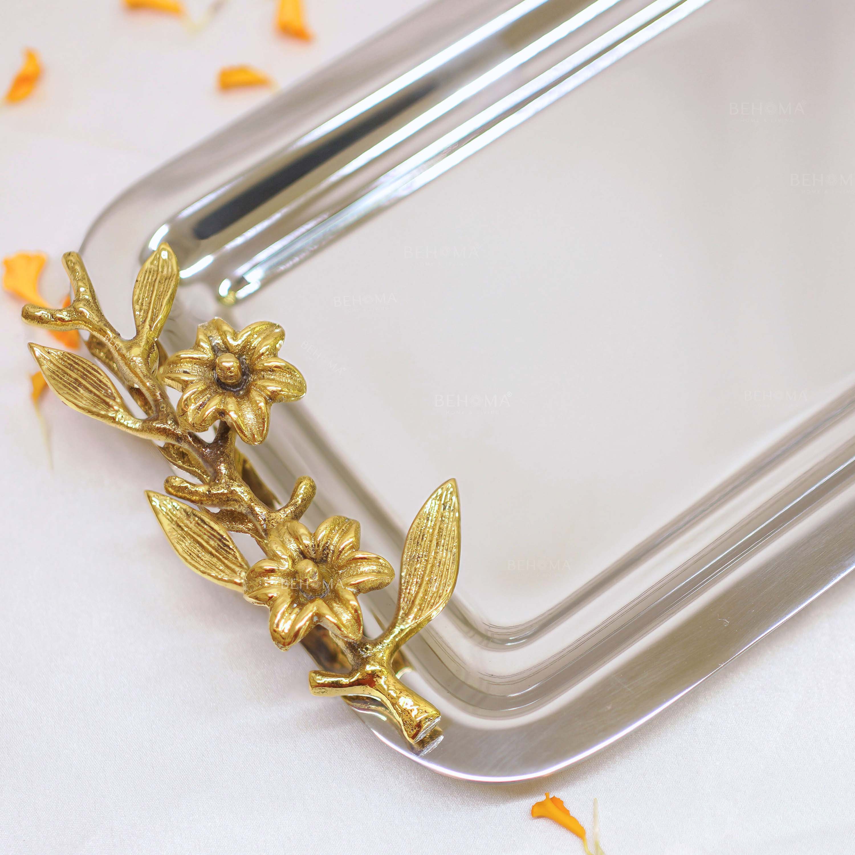 SS Serving Tray with Brass Branch