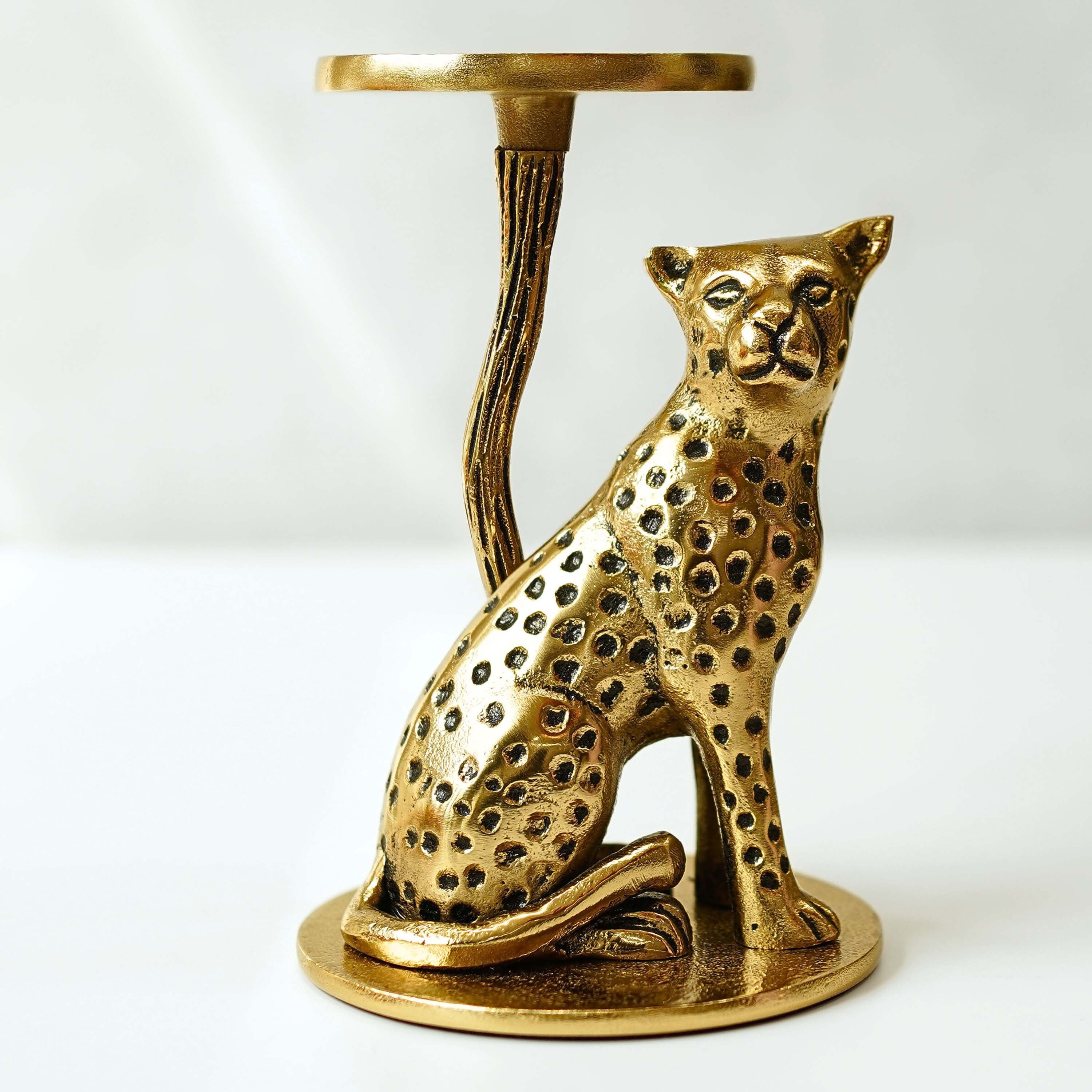 Golden Jaguar Candle Holder