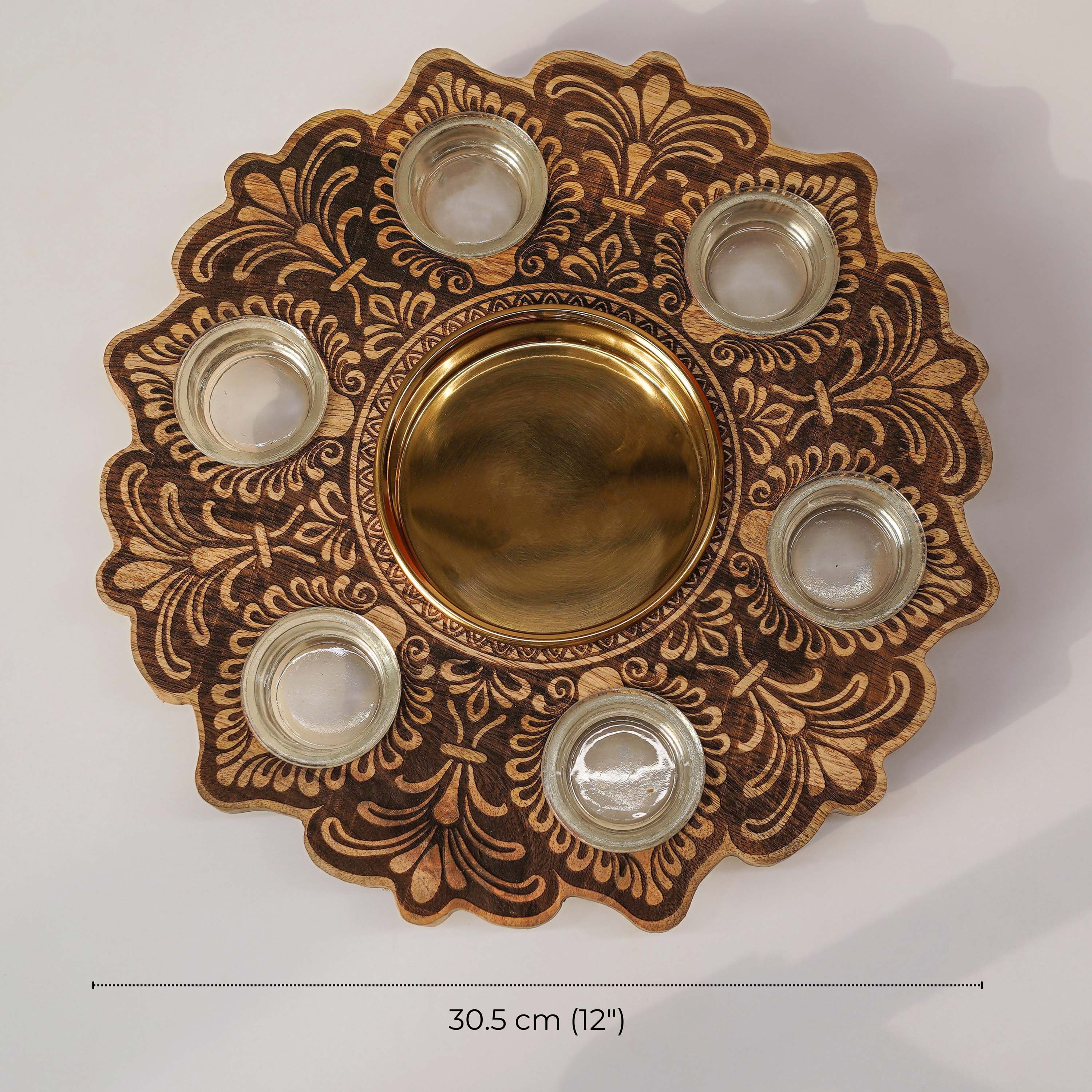Mandala Wooden Urli with Tealights, Brown