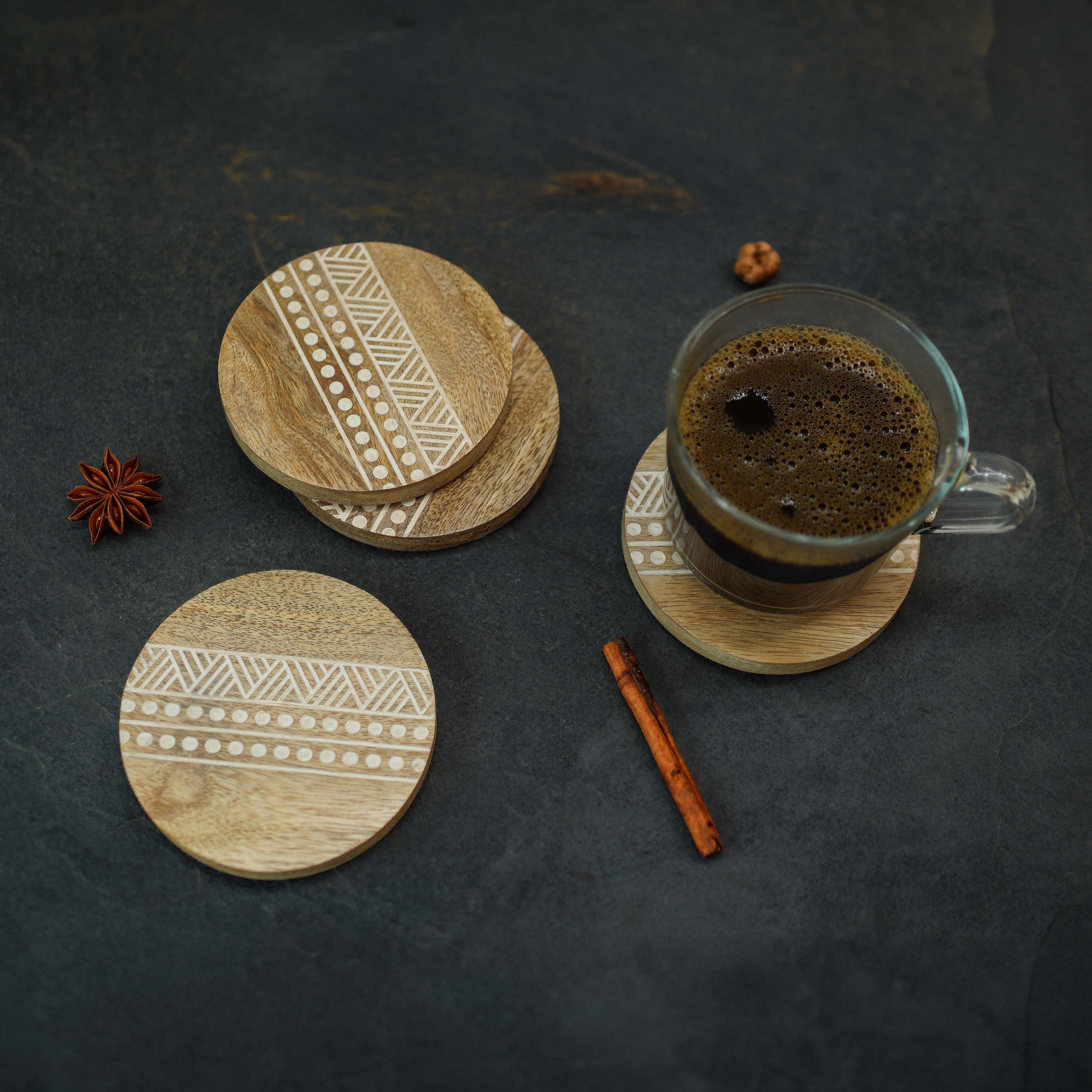 Tribal Touch Handcrafted Coaster,White, Set of 4