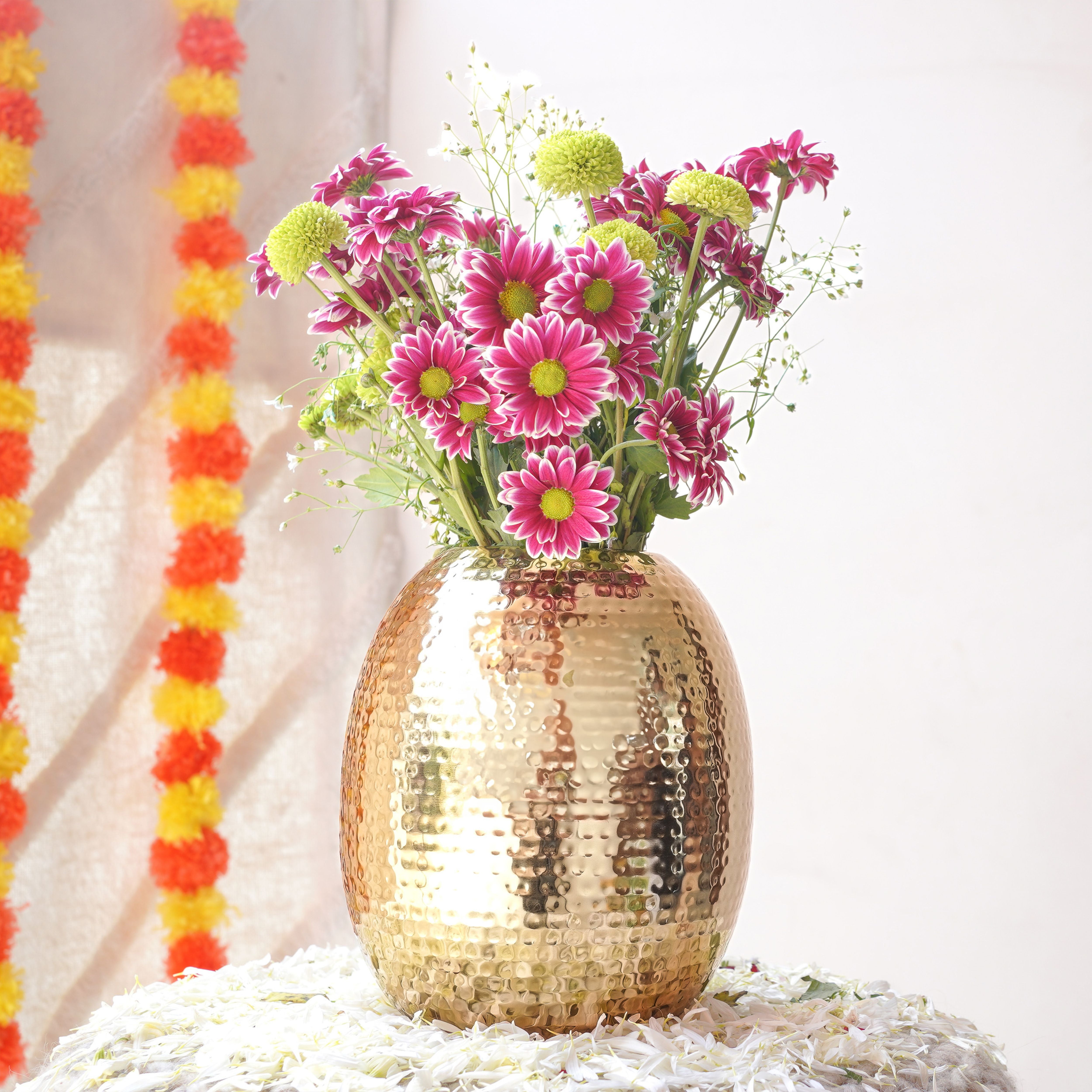 Metal flower vase, vase for home decor, golden vase