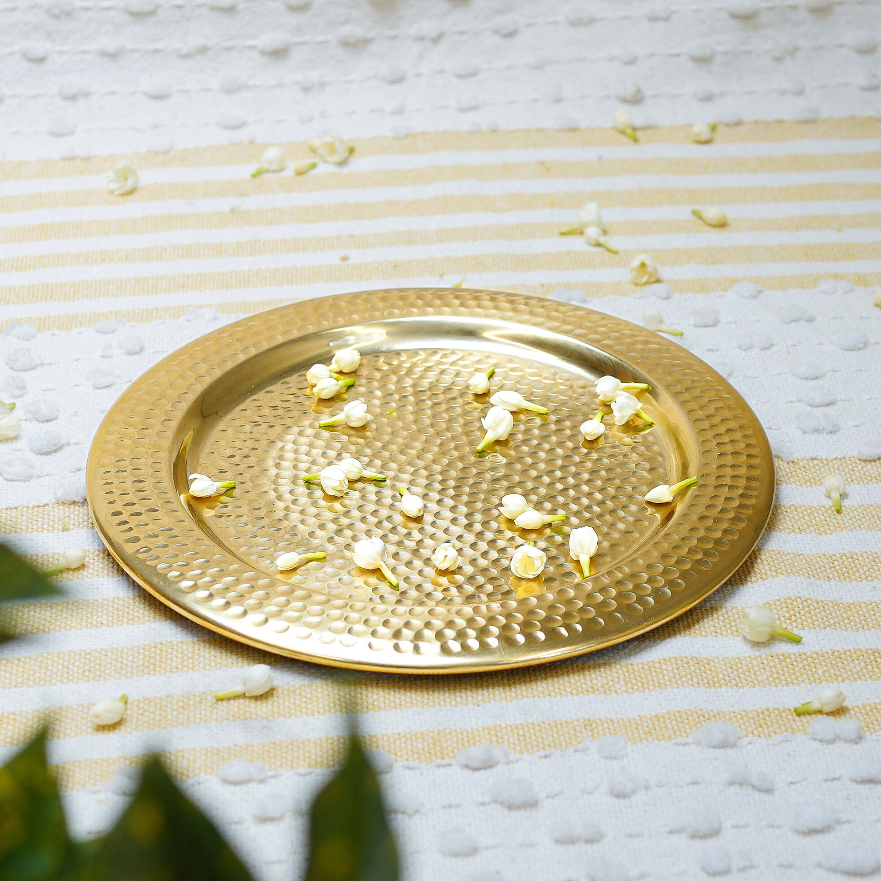 Metal Gold Platter, Decorative metal platter, Metal serving tray, Metal decorative tray, Diwali gifting, Diwali Decor