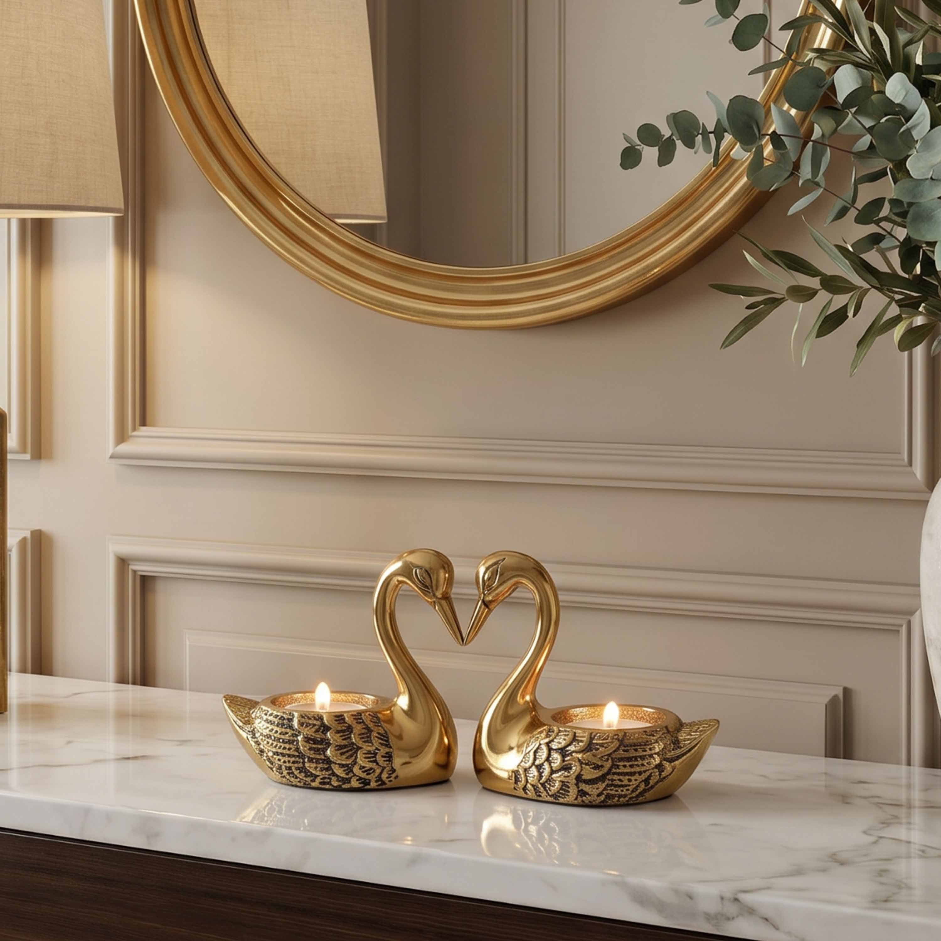 Metal Pair of Swans, T-light Holder