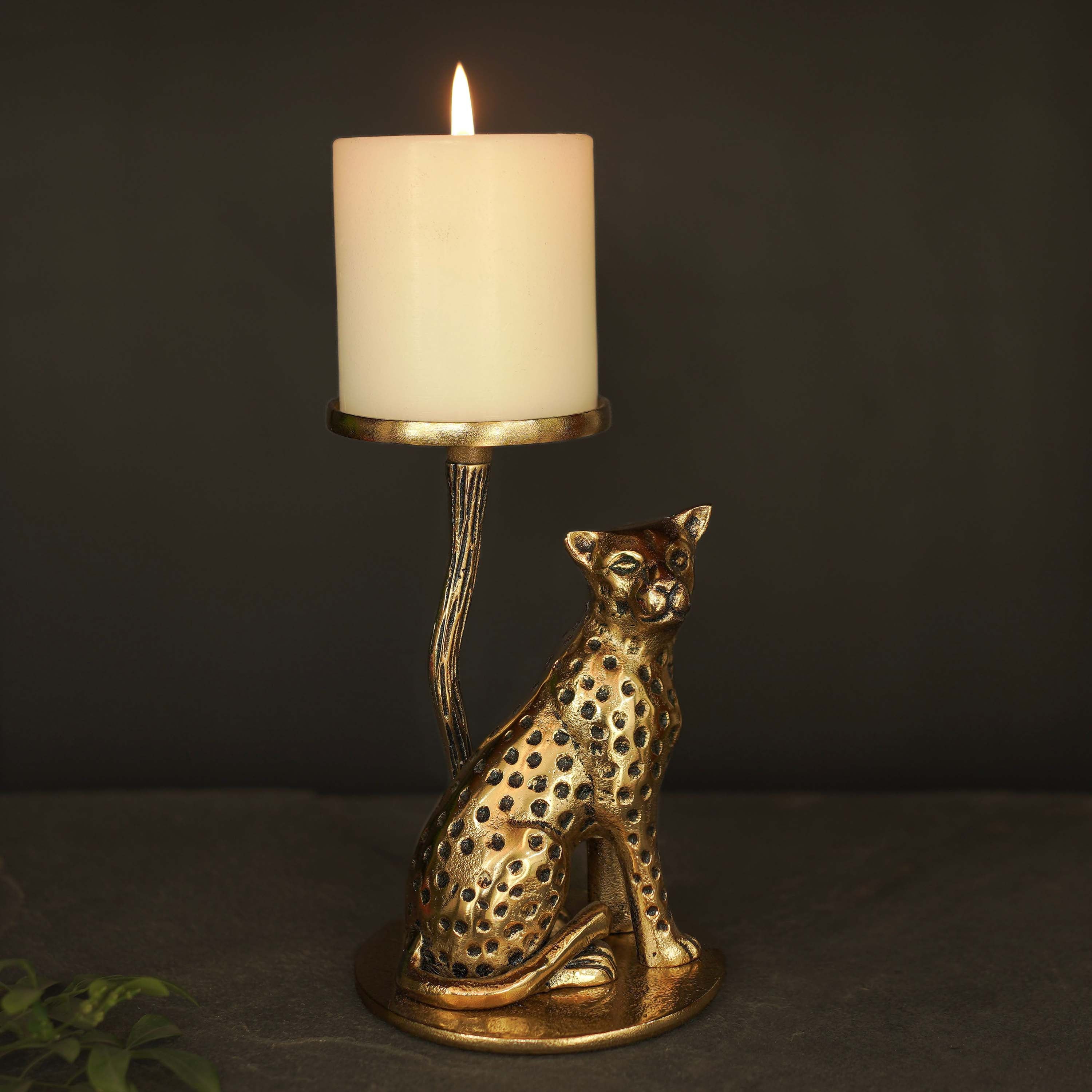 Golden Jaguar Candle Holder