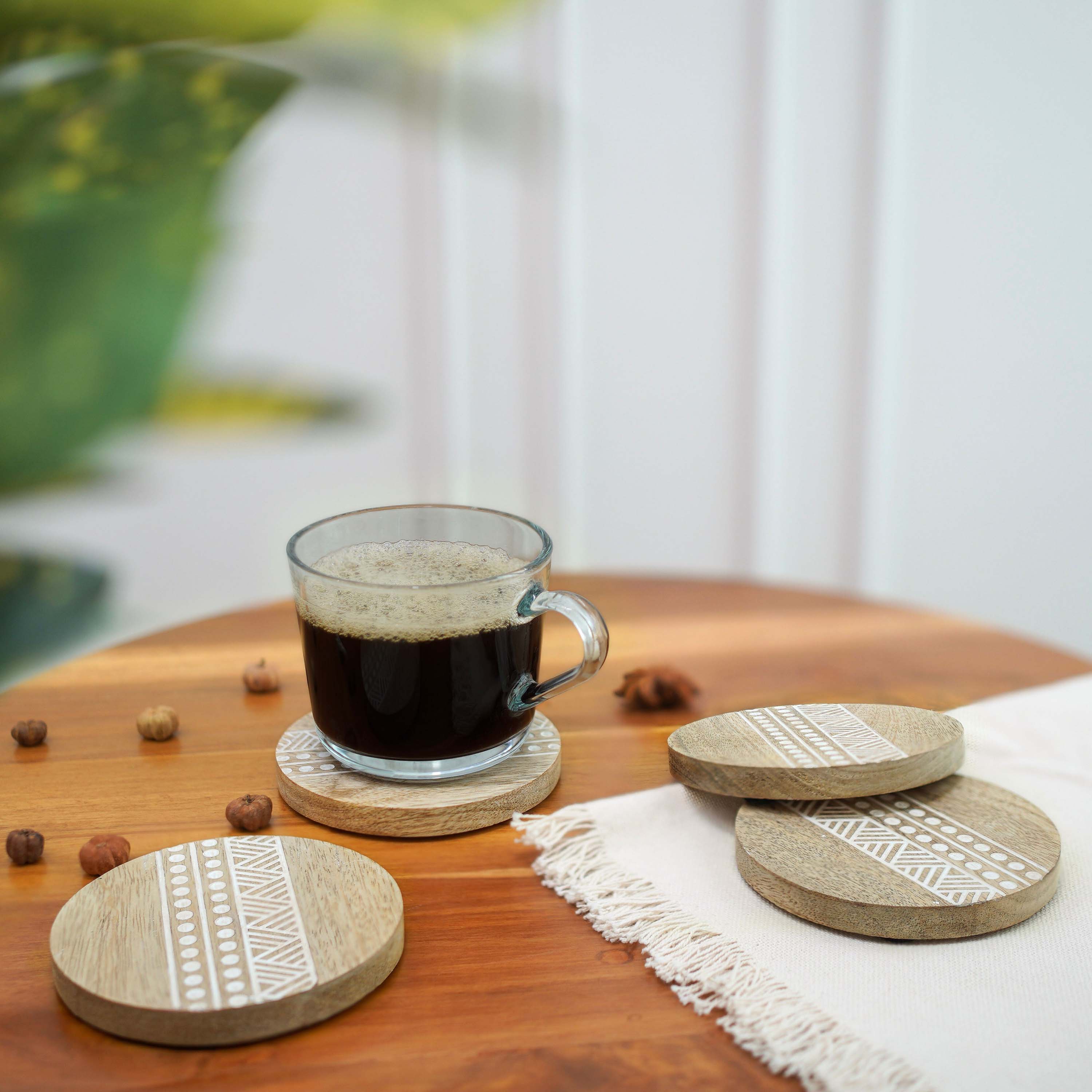 Tribal Touch Handcrafted Coaster,White, Set of 4
