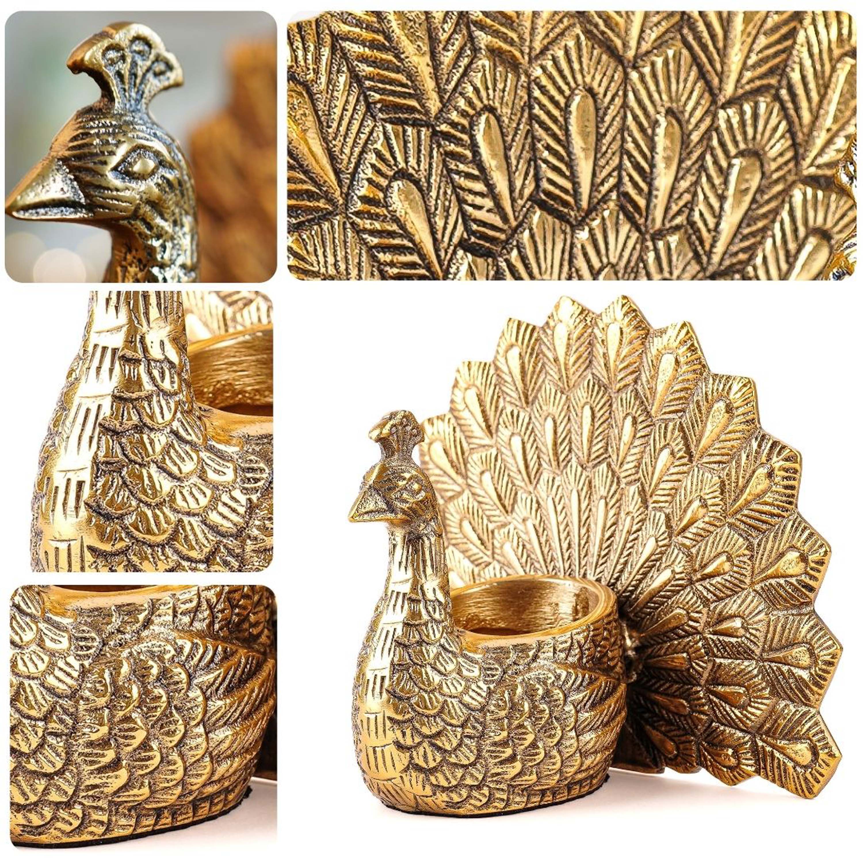 Metal Peacock Candle Holder Set