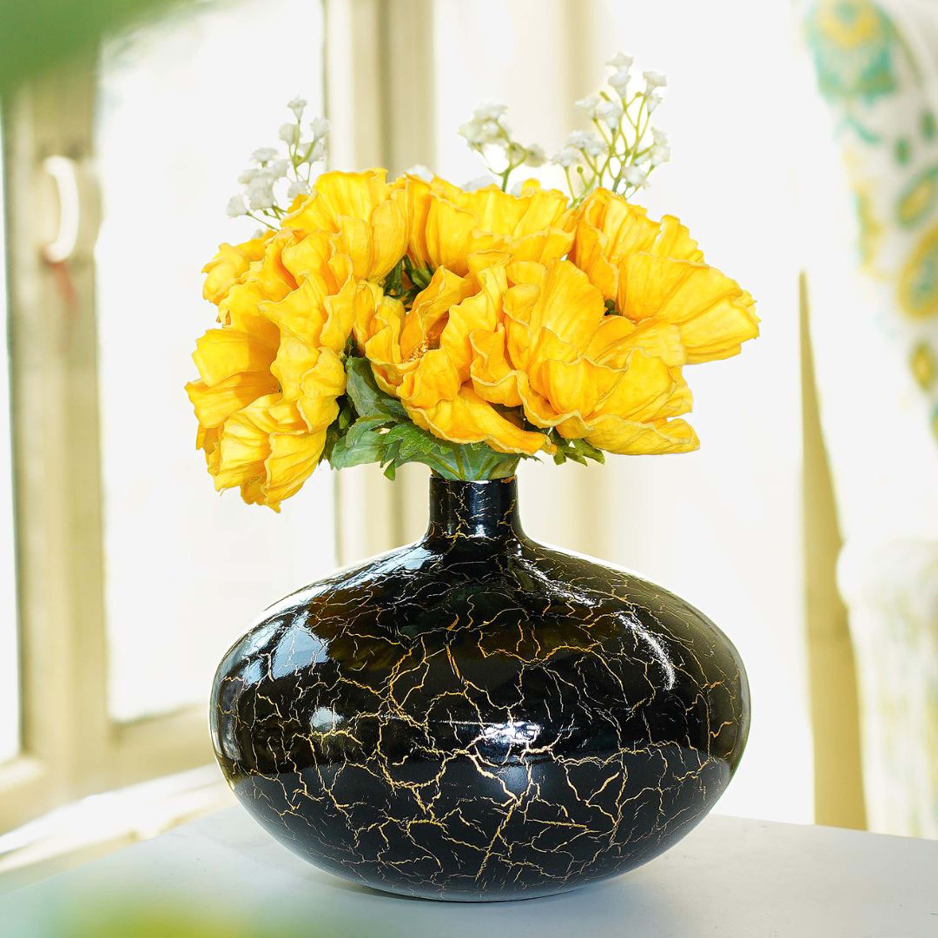 Metal Flower Vase | Black Crackled