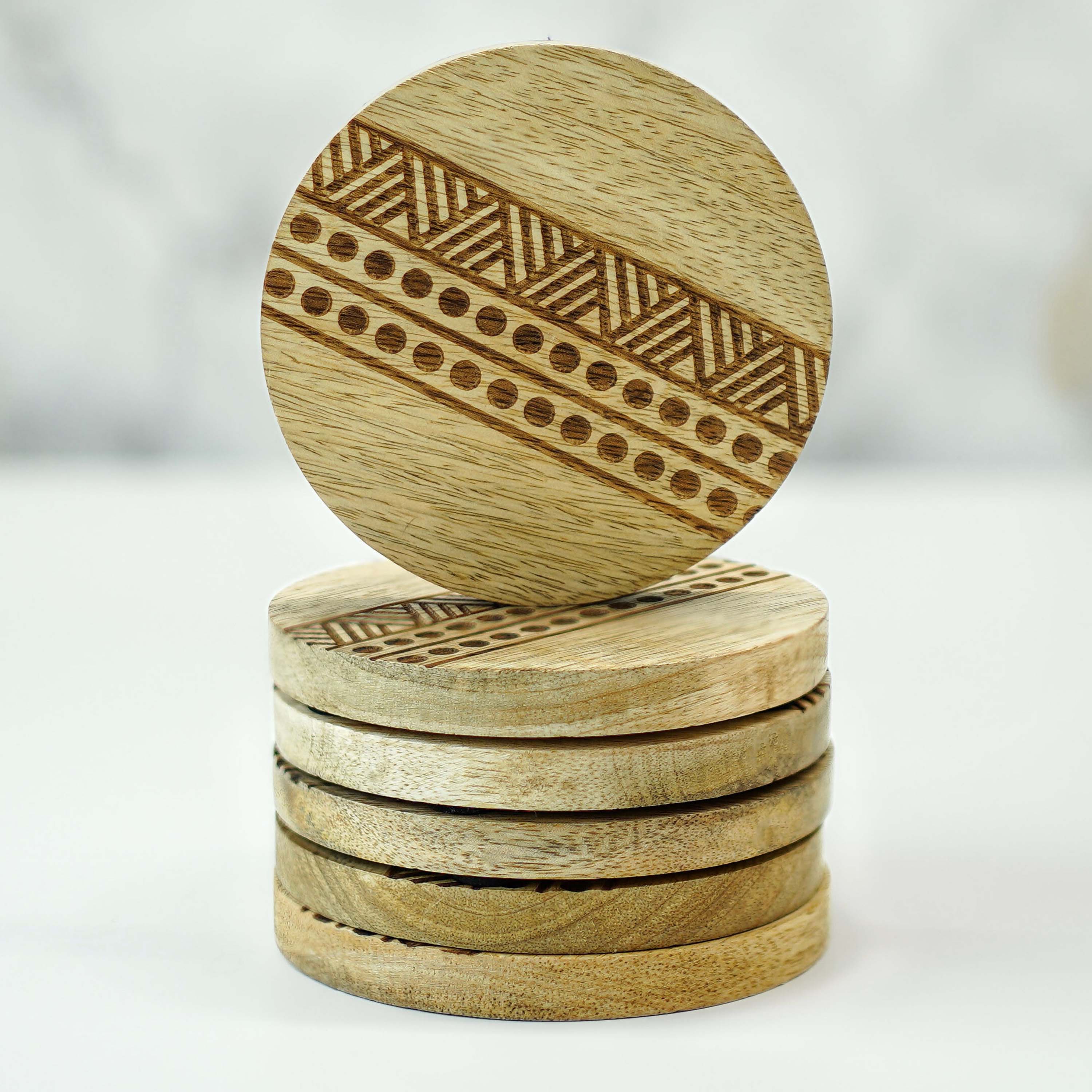 Boho Stripe Handcrafted Coaster, Brown, Set of 6