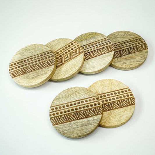 Boho Stripe Handcrafted Coaster, Brown, Set of 6