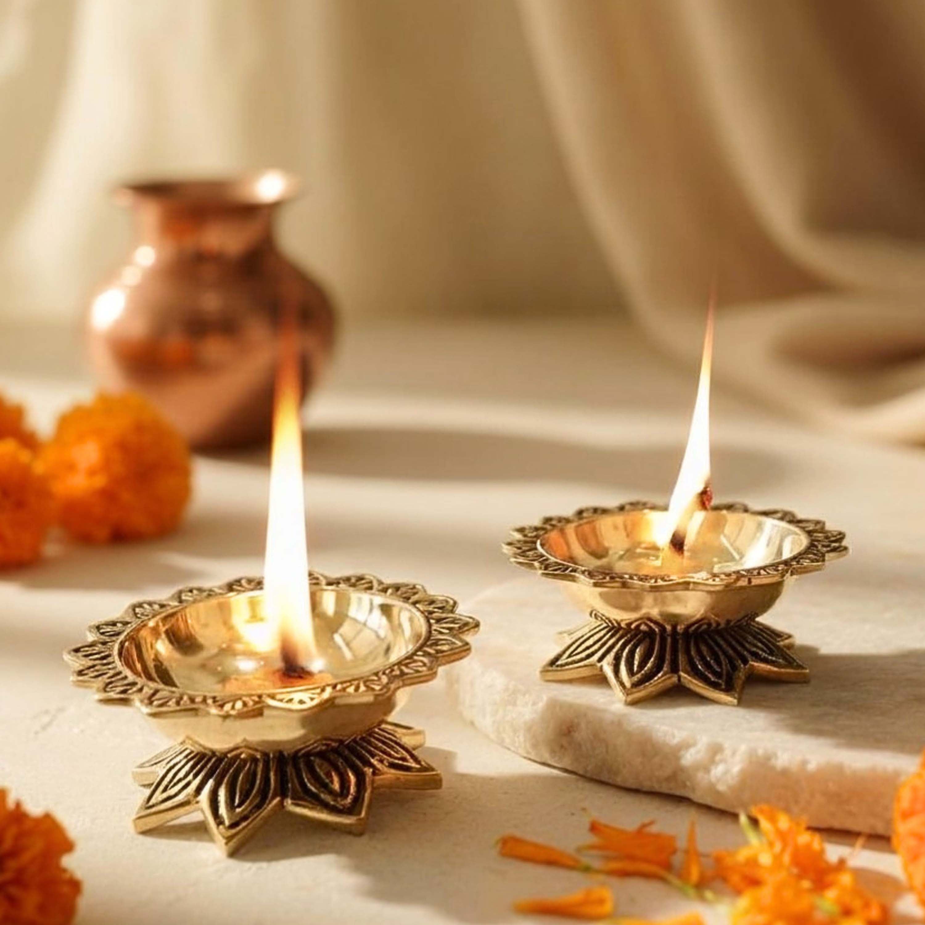 Brass Padma Diyas set
