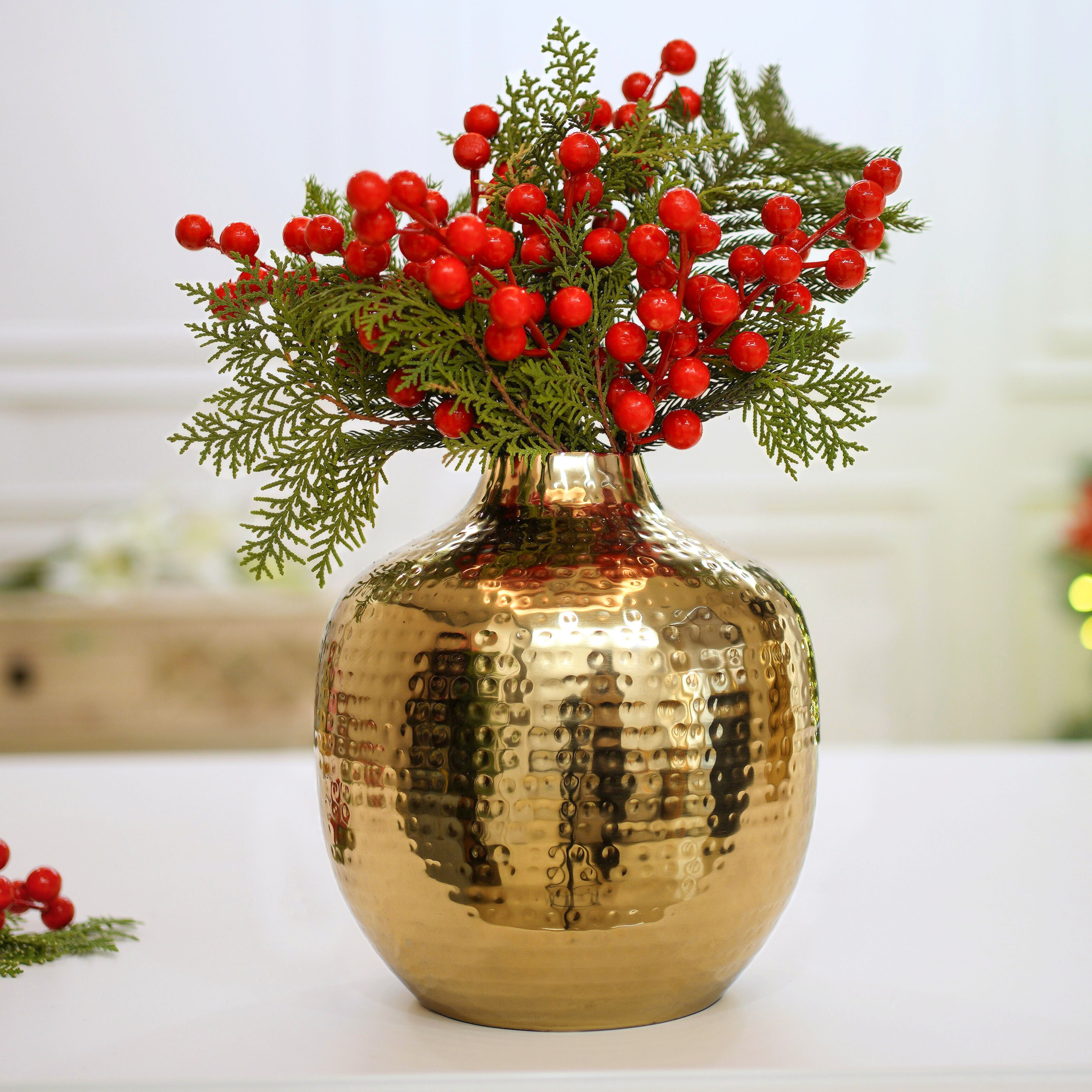 Metal Flower Vase Gold | Hammered