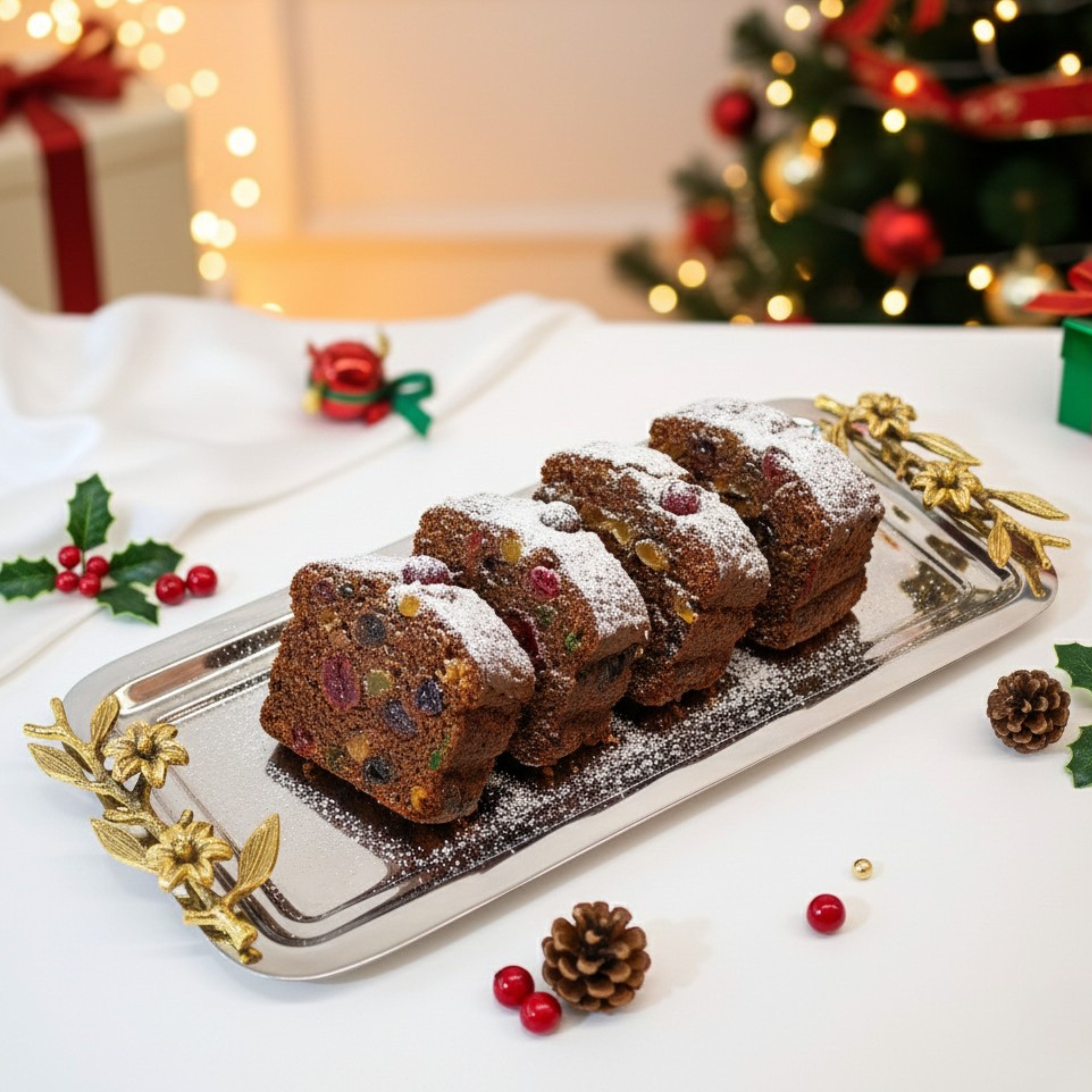 SS Serving Tray with Brass Branch