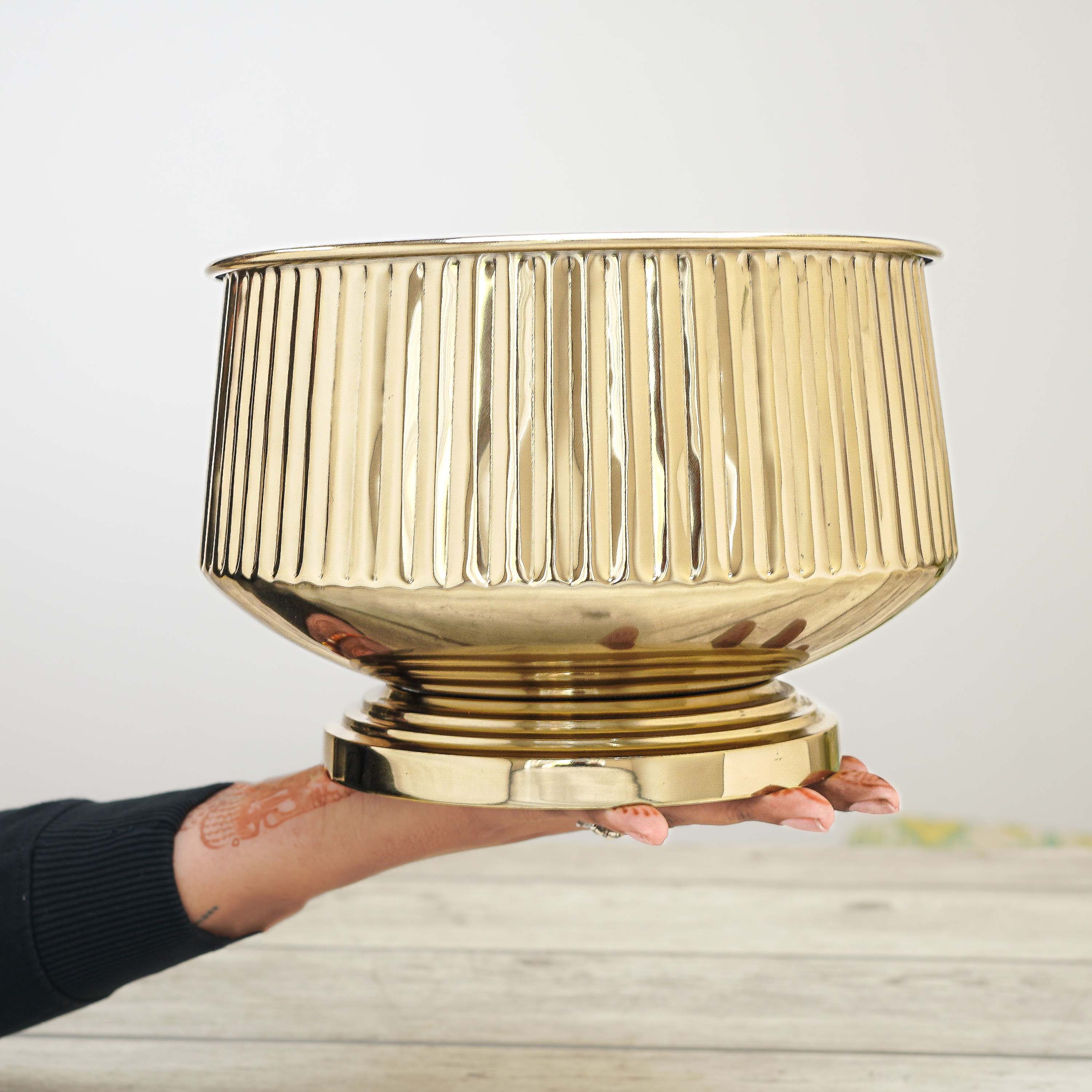 Pedestal Fluted Metal Planter (Pot Only)