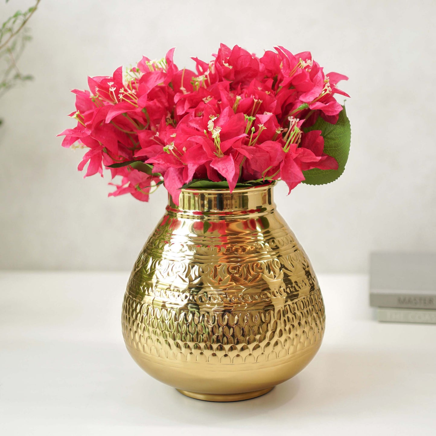 Combo of Matki Metal Vase and Bougainvillea