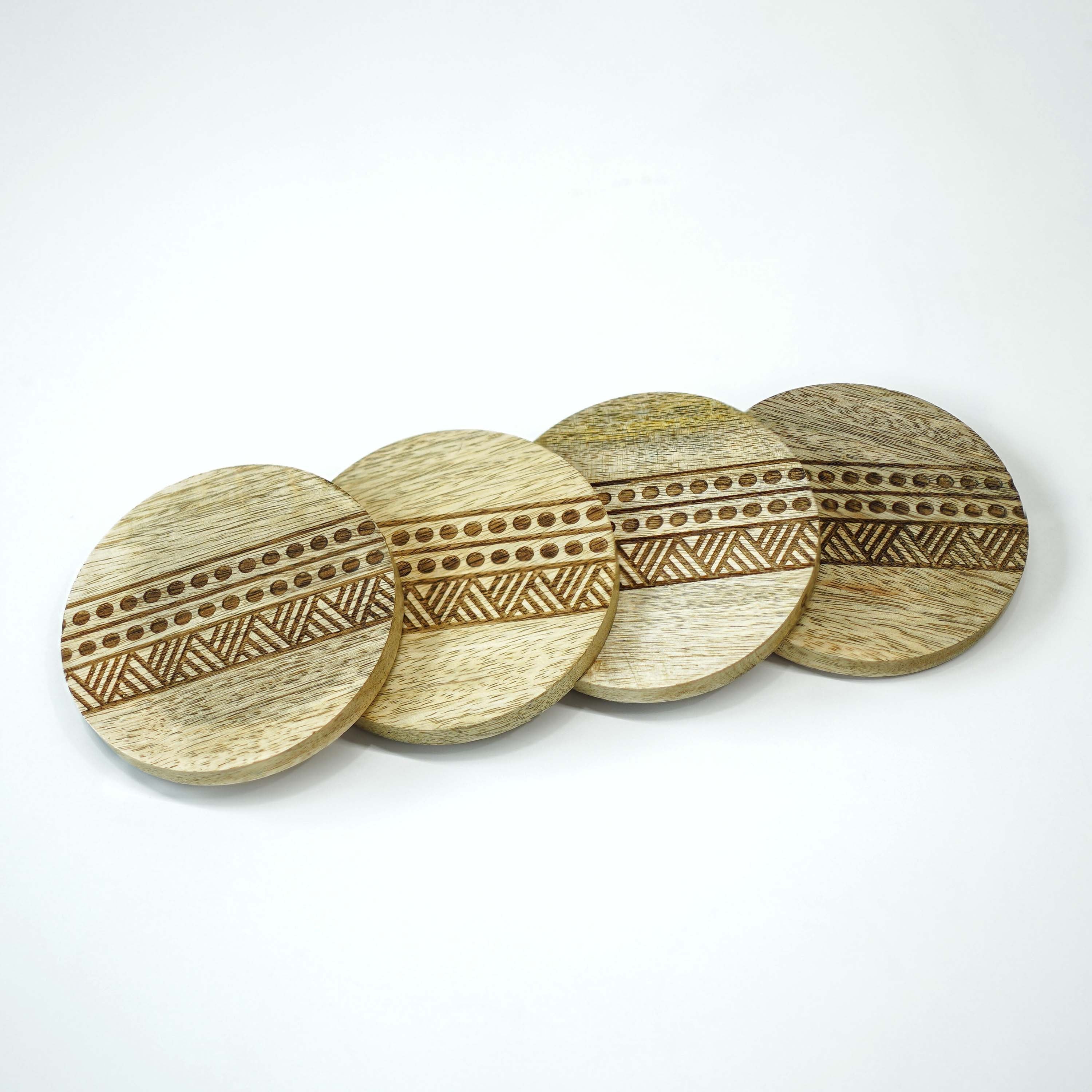 Boho Stripe Handcrafted Coaster, Brown, Set of 4