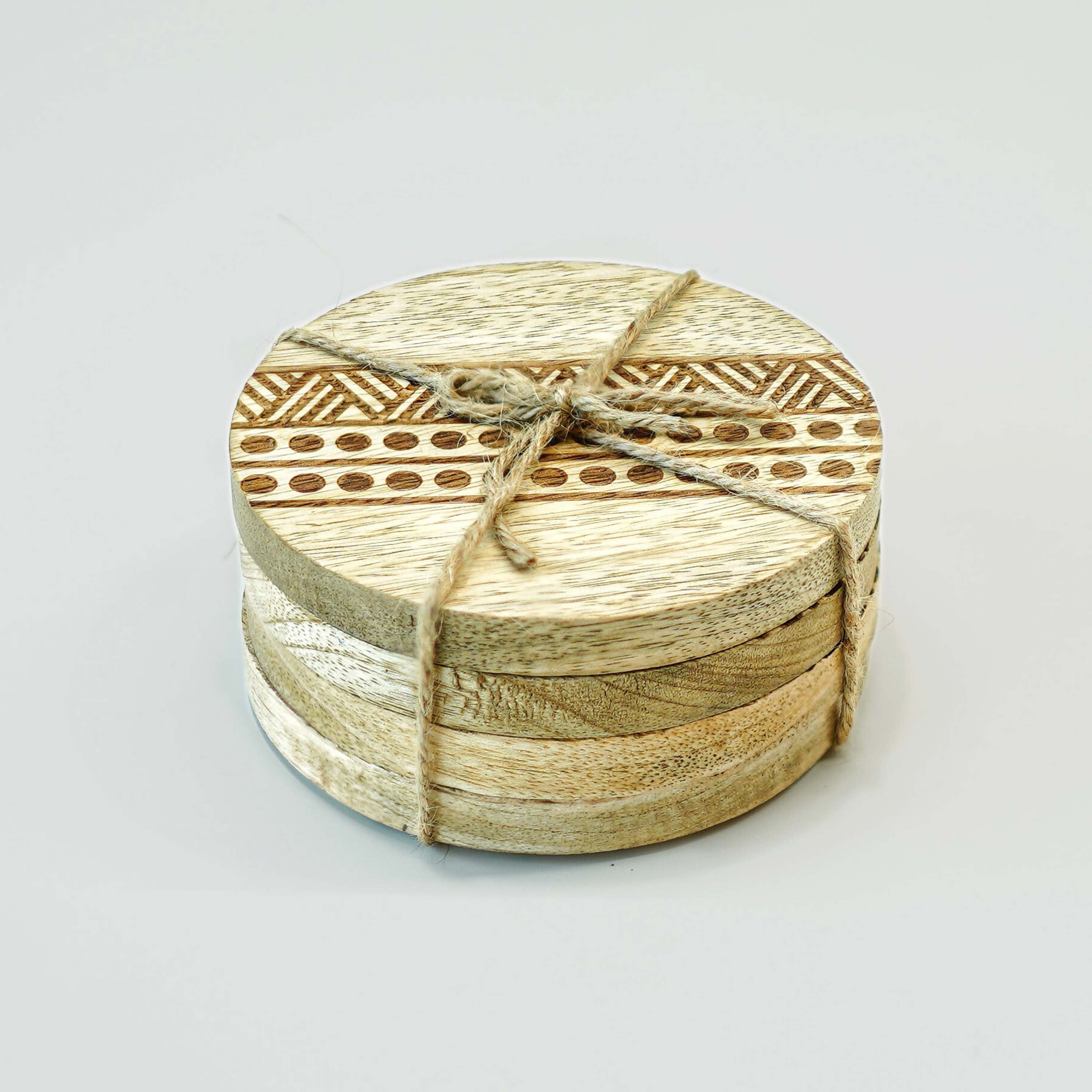 Boho Stripe Handcrafted Coaster, Brown, Set of 4