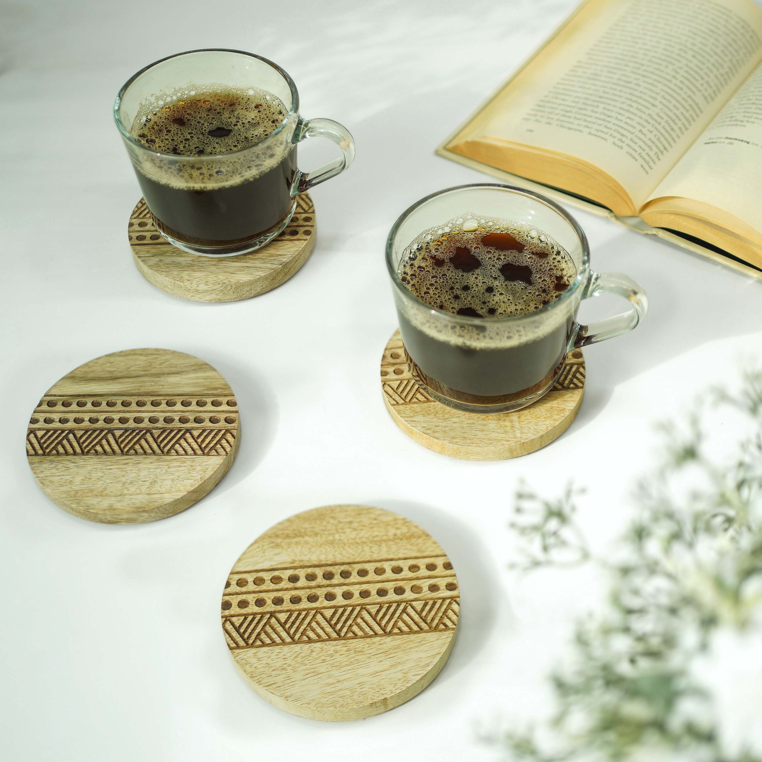Boho Stripe Handcrafted Coaster, Brown, Set of 4