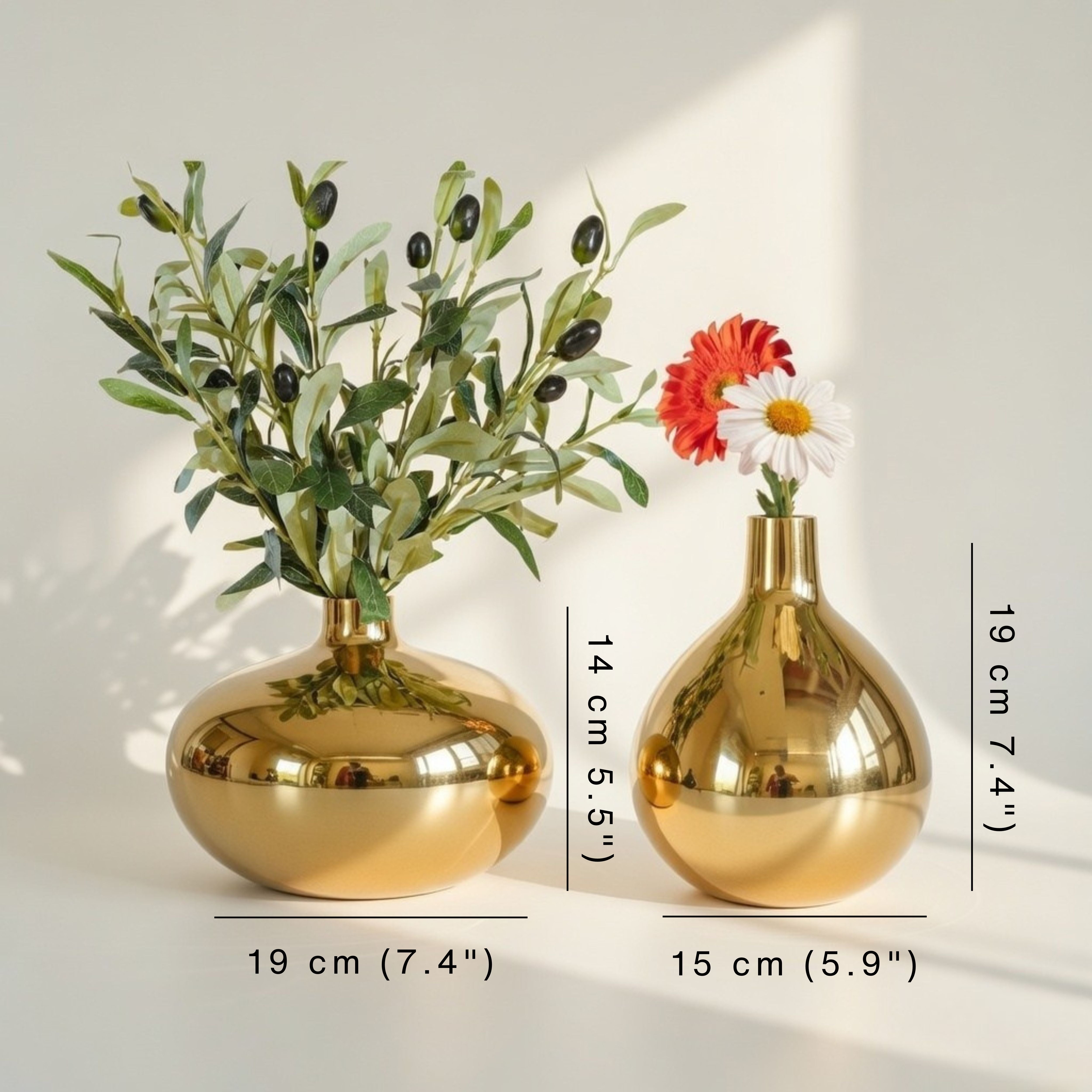 Golden Metal Flower Vase Set of 2