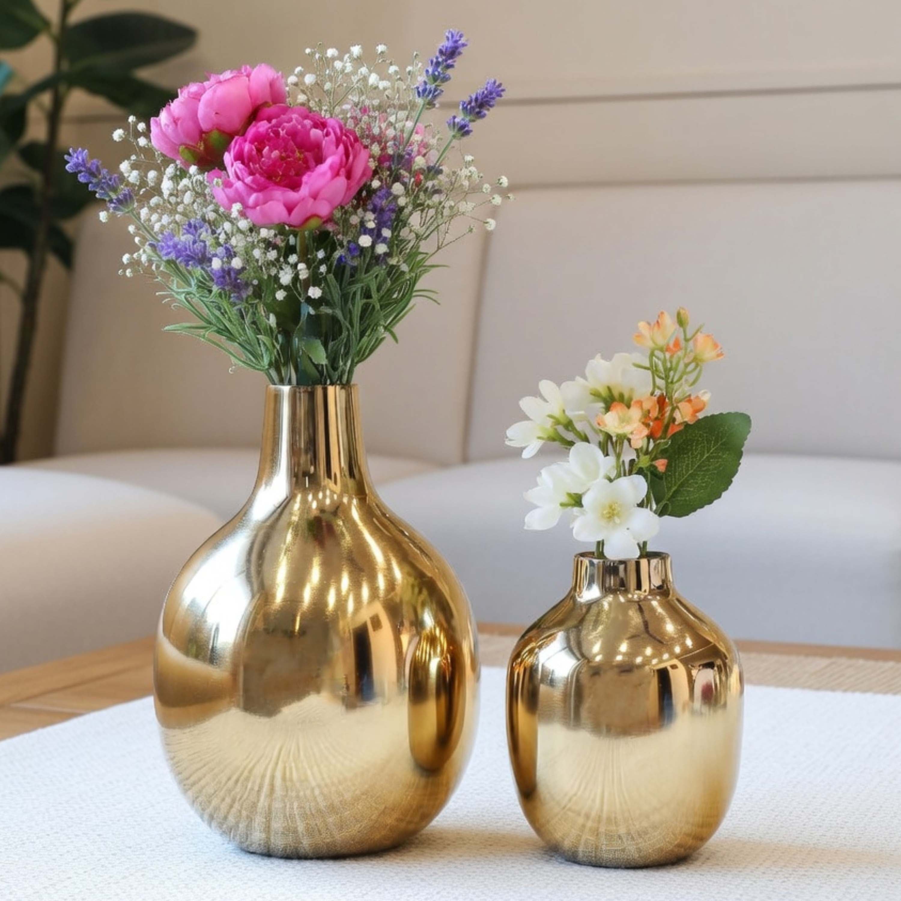 Golden Metal Flower Vase Set of 2